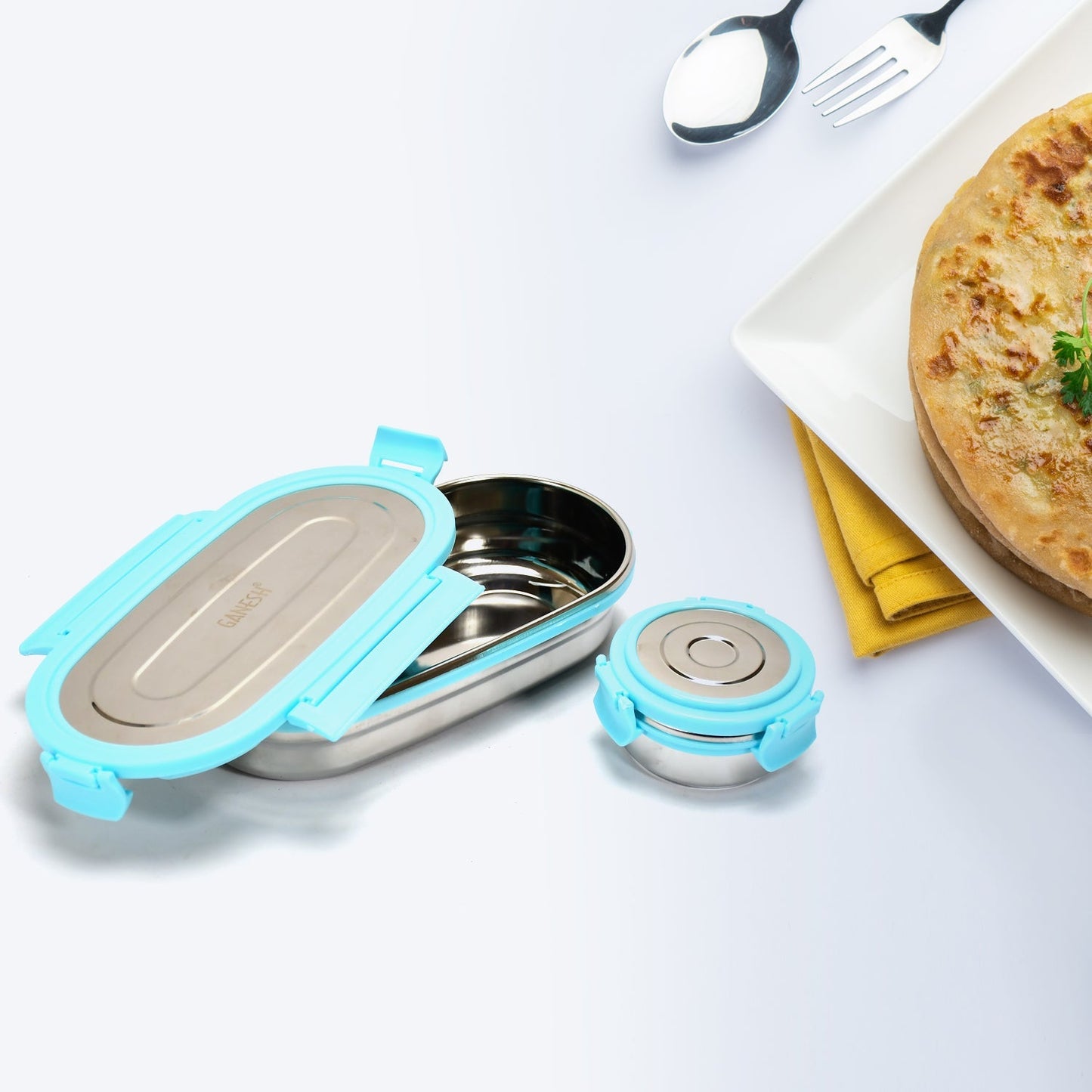 Ganesh Stainless Steel Lunch Box & Small Container ( Set Of 2 Pcs ) - Springkart 