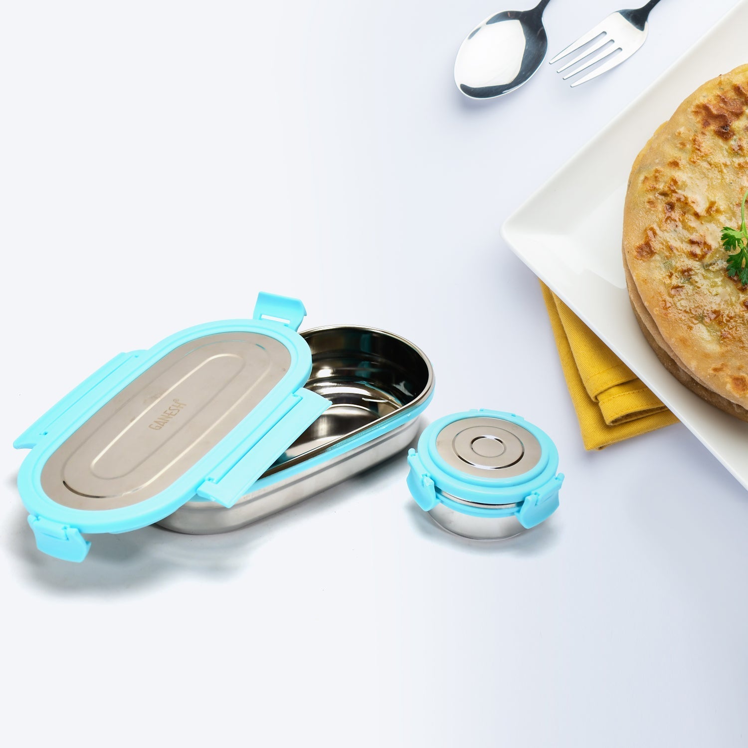 Ganesh Stainless Steel Lunch Box & Small Container ( Set Of 2 Pcs ) - Springkart 