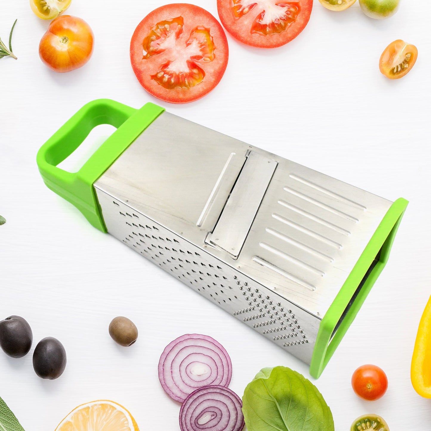 Miracle 5 In 1 Multifunctional Stainless Steel, Cheese Grater With Handle Stainless Steel Material Food Grater For Carrot, Cheese, Panner, Lemon or orange Peel and other Vegetable & Fruit   - Springkart 