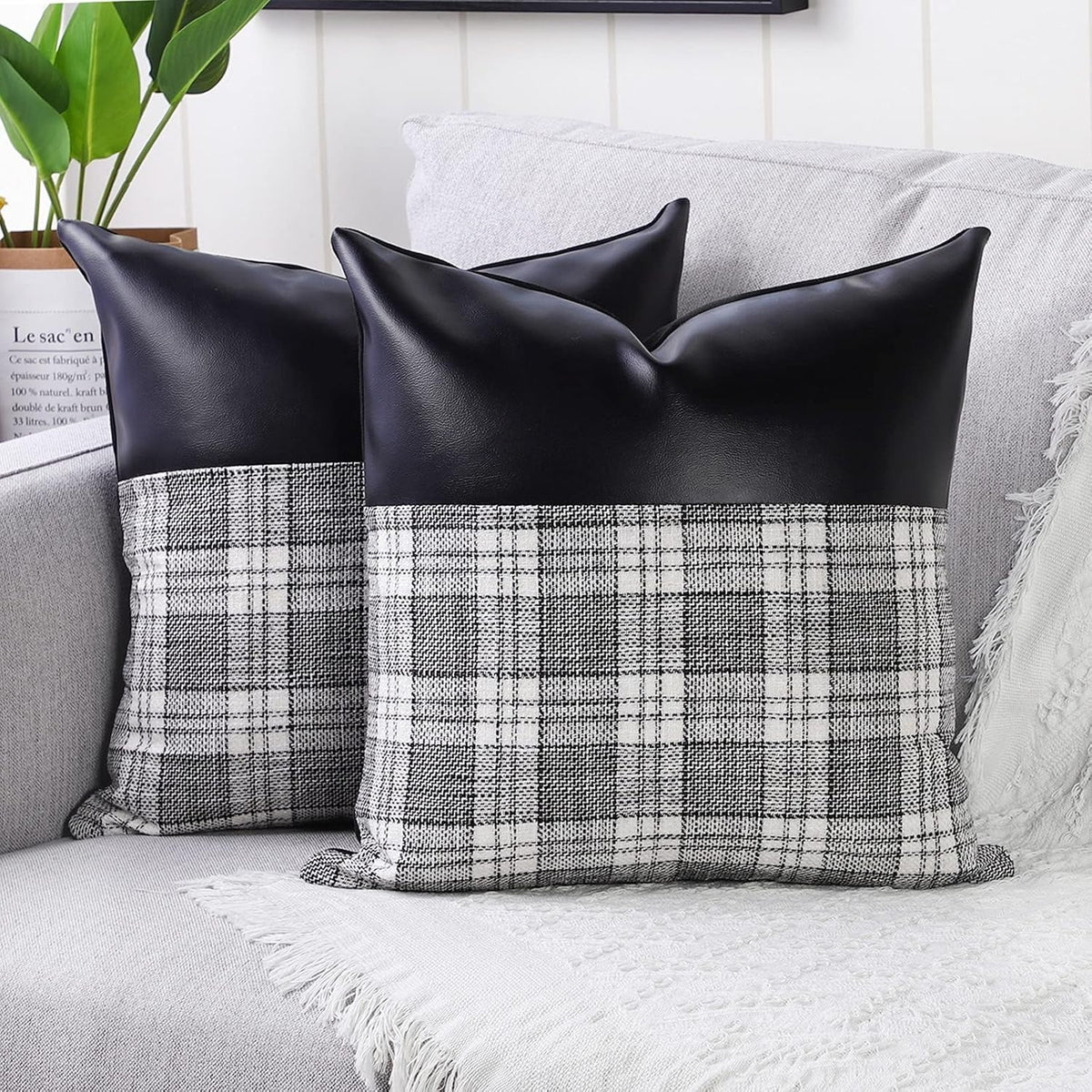 Pillow Covers Cushion Cases Soft Leather and Cotton (23 × 22 Inch / 1 Pair / 2 Pc) - Springkart 