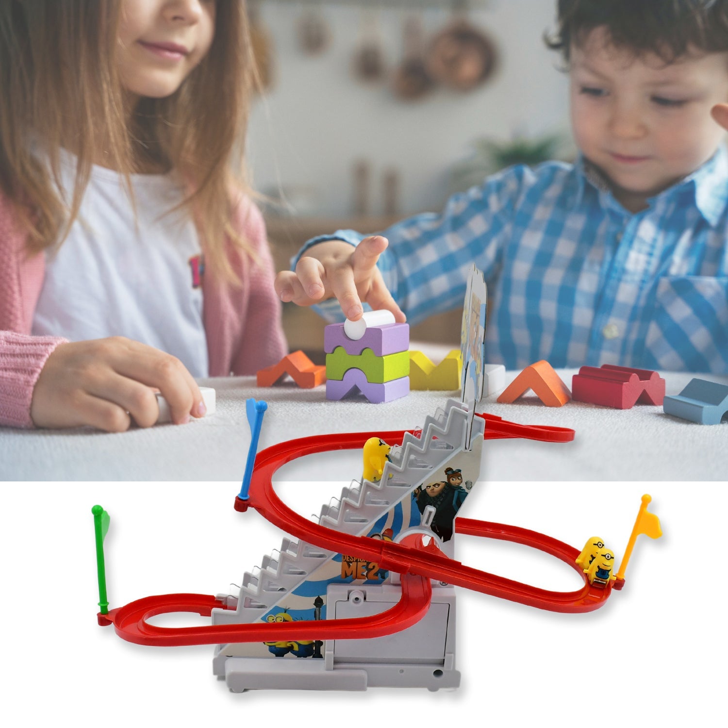 Duck climbing toy with roller coaster track