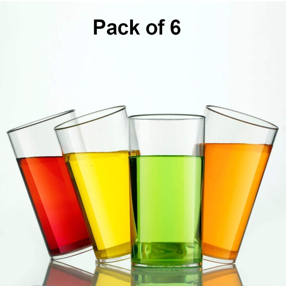 Heavy unbreakable Stylish Plastic Clear look fully Transparent Glasses Set 330ml (6pcs) - Springkart 