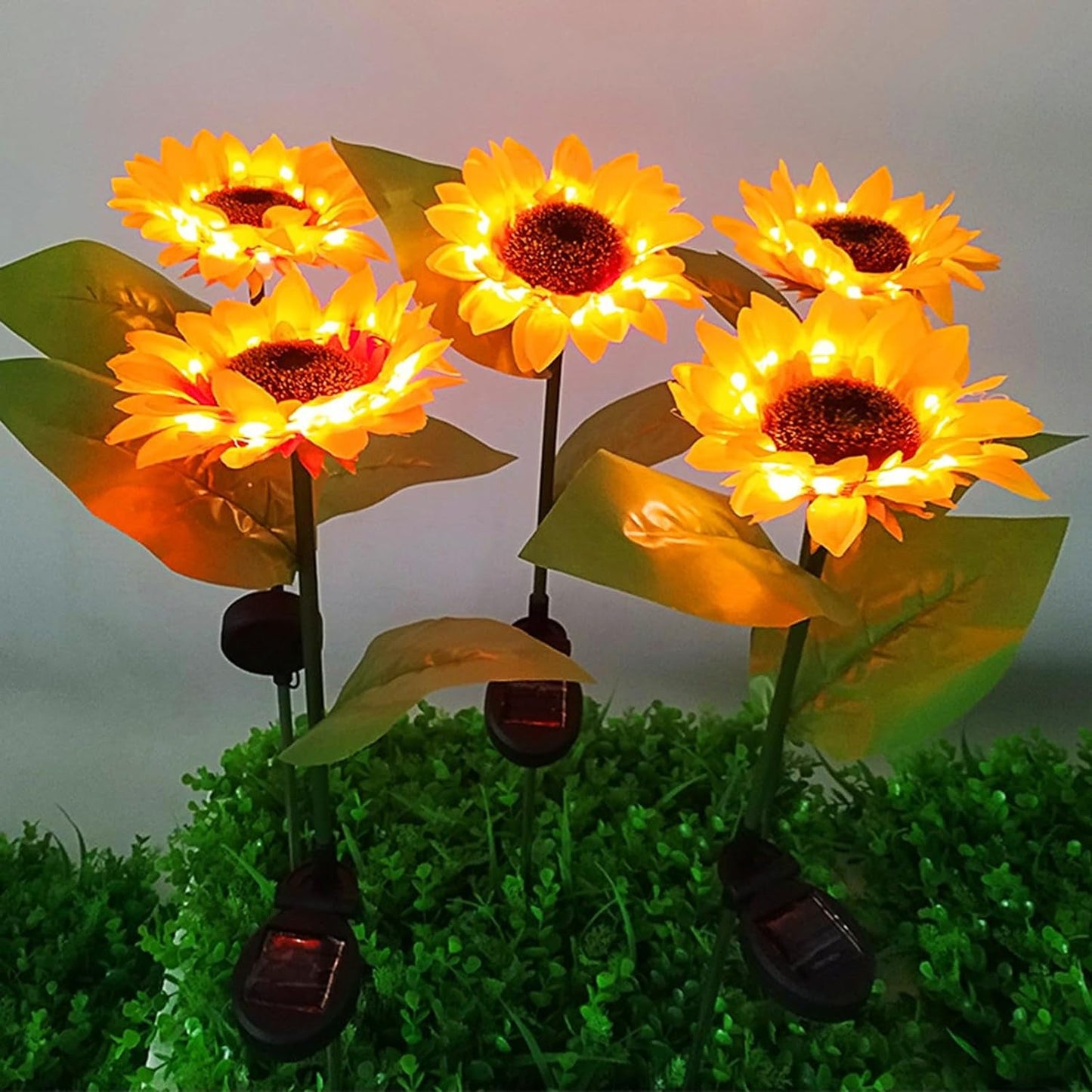 2 Pc Outdoor Solar Sunflower Lights Intelligent Light Control Waterproof Garden Landscape Stake Light - Springkart 