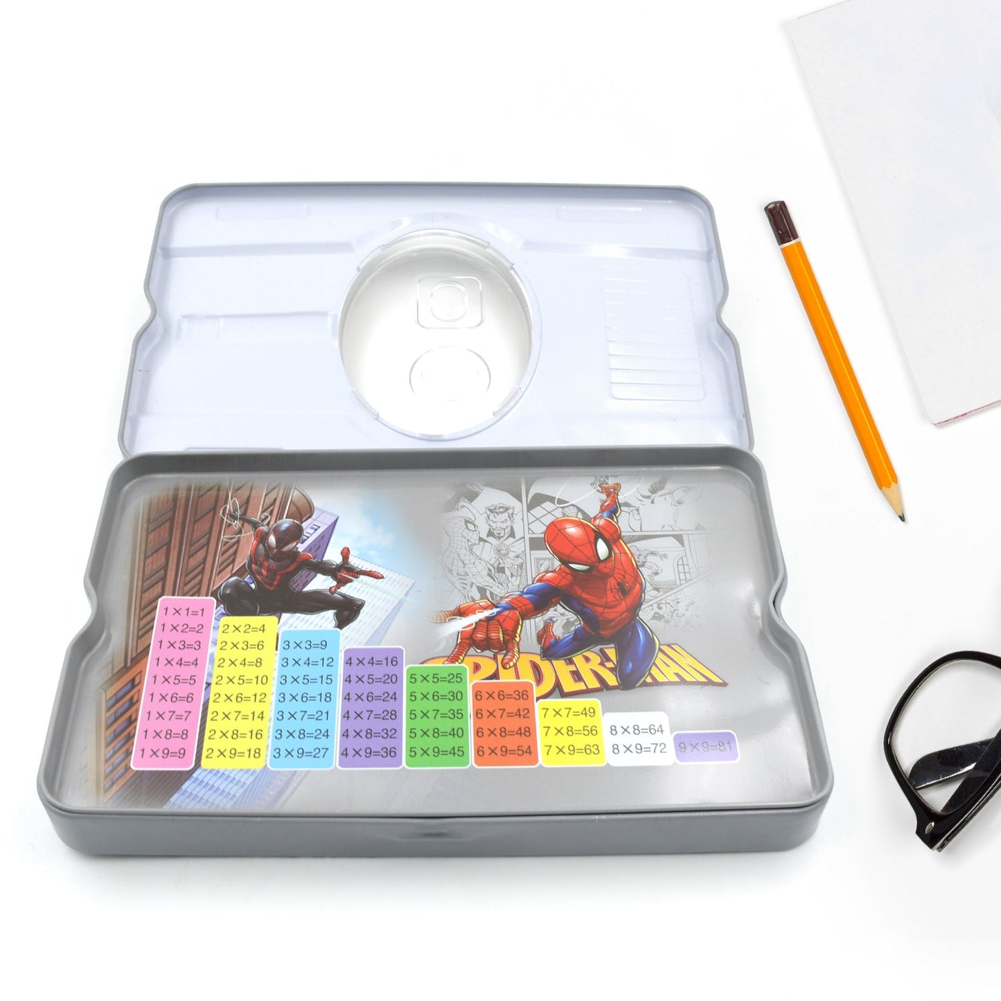 Big Cartoon Printed Metal Compass Box, Pencil Case With Sharpner, Eraser, Pencil, Marker & Scale for Kids Stationery Compass Box, Stationery Gift for School Kids Compass, Pencil Box, Birthday Return Gift for Kids (6 Pc Set) - Springkart 