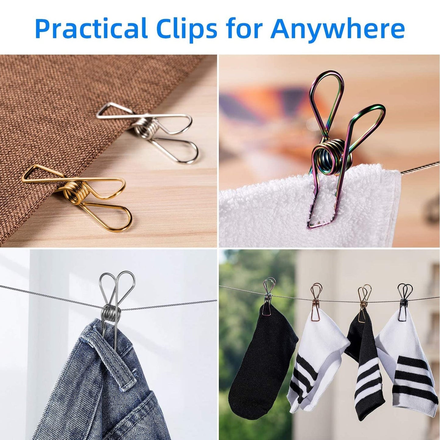 Stainless Steel Multipurpose Sturdy Clothes Hanging Clips - Springkart 