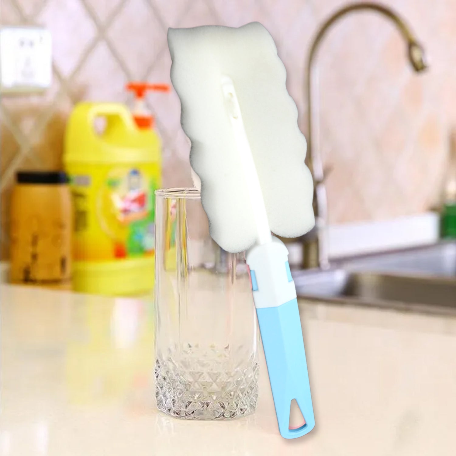 Sponge Cleaning Brush Kitchen Tool Bottle Soft Brush for Dishes| Cleaning Brush Cleaner with Plastic Long Handle, Soft Dish Washing Foam Cleaning Brushes For Cups Mugs Kettles Wine Glasses and Baby Bottles (1 Pc) - Springkart 