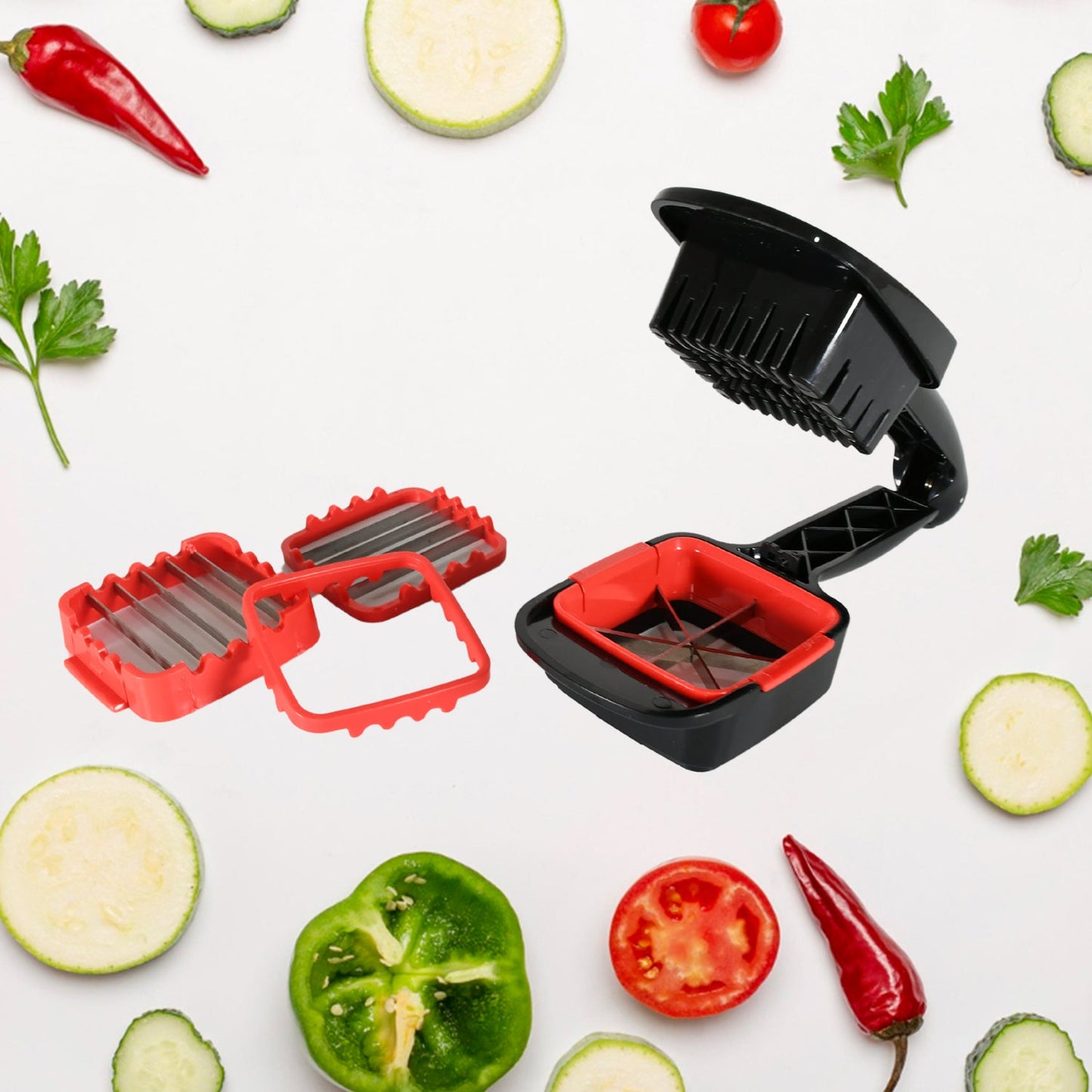 Multifunction Vegetable Cutter Manual Vegetable Quick Dicer Fruit Chopper Slicer with 3 Interchangeable Stainless Steel Blade Inserts, Non-Skid Base Slicer and Chopper - Springkart 