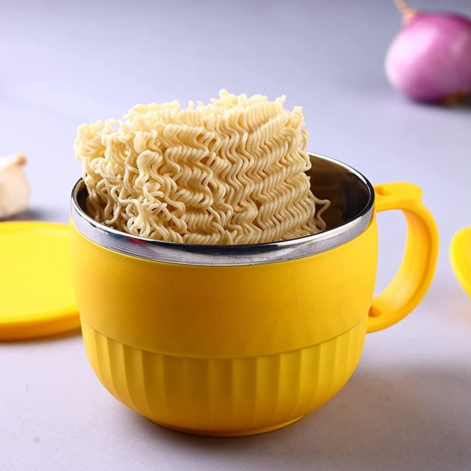 Maggie Bowl with Lid and Handle, Soup Bowls for Easy Perfect Breakfast Cereals, Fruits, Ramen, Beverages, Essentials, Safe Double Layer - Springkart 