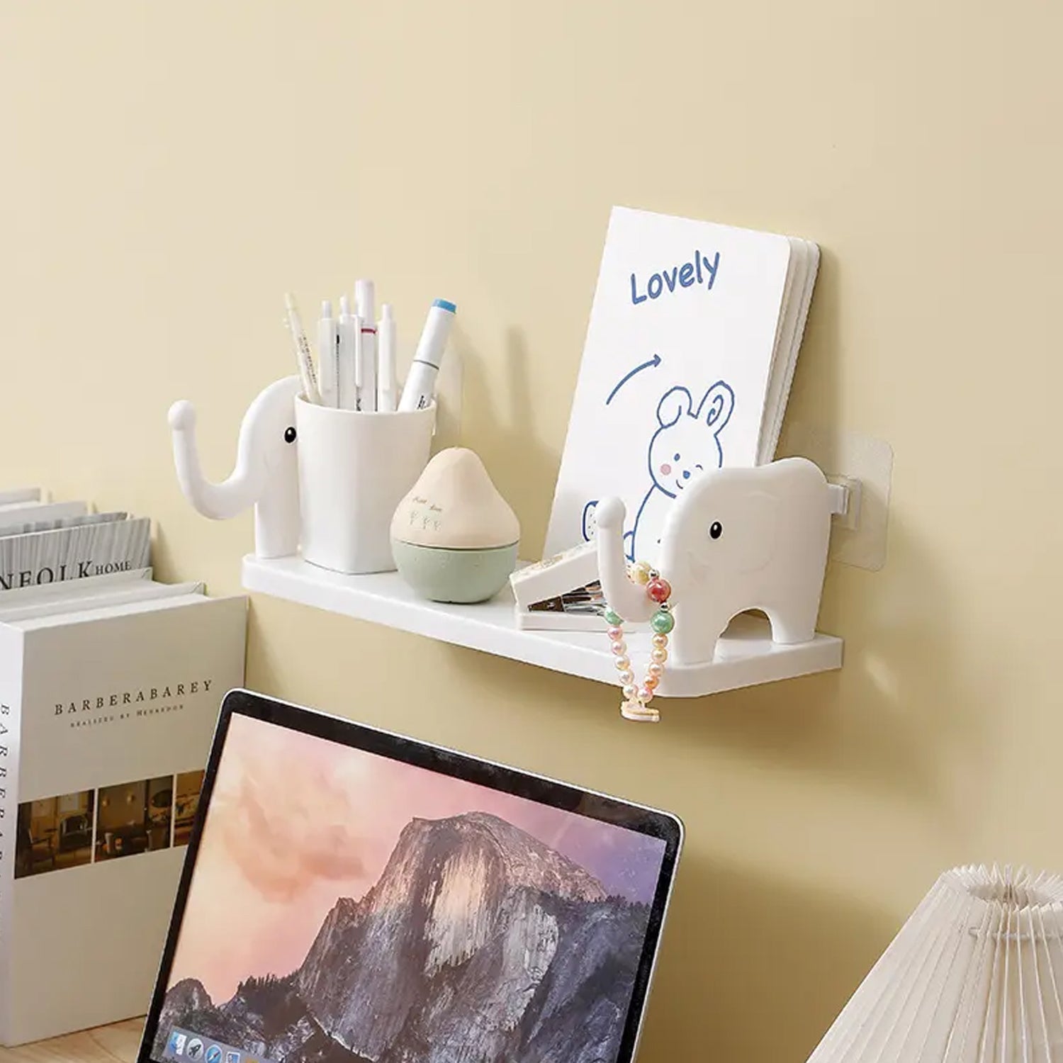 MULTIFUNCTIONAL ELEPHANT SHAPED STORAGE SHELF, NO PUNCHING WALL MOUNTED MINI STORAGE RACK, CREATIVE CUTE ELEPHANT SHELF ORGANIZER FOR KITCHEN BATHROOM BEDROOM STUDY - Springkart 