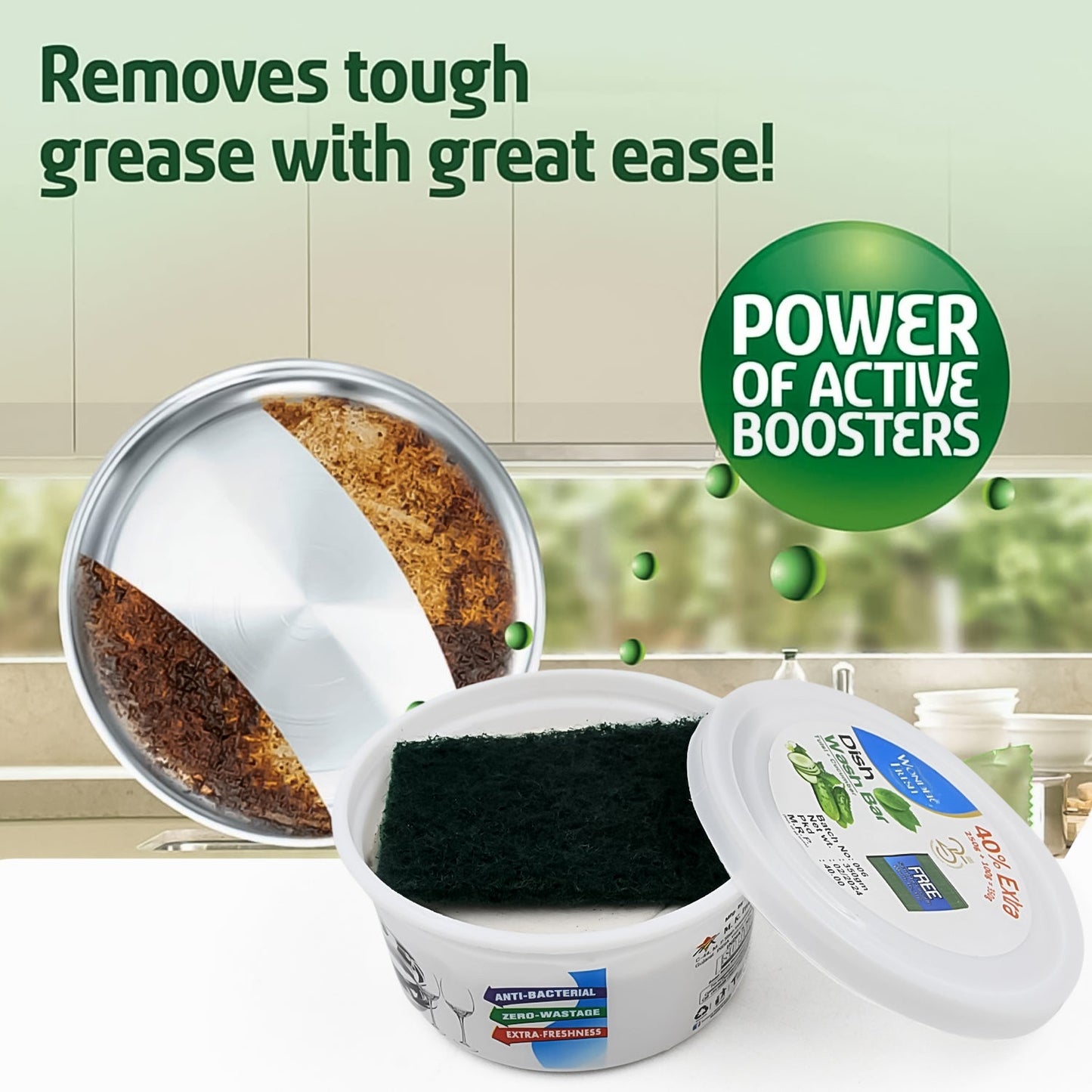 Fresh Mix Flavor Round Dishwash Bar With Super Scrubber Free Complete Dishwashing Solution, Tough Stains Remover (350 Gm) - Springkart 