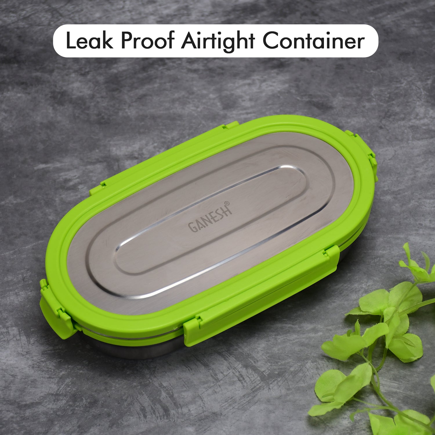 Ganesh Solo Oval 650 Stainless Steel Leak proof airtight Lunch Pack for Office & School Use - Springkart 