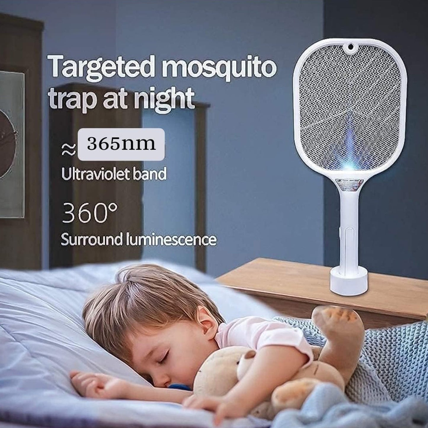 Rechargeable Mosquito Killer Racket with UV Light & USB Charging Base - Springkart 
