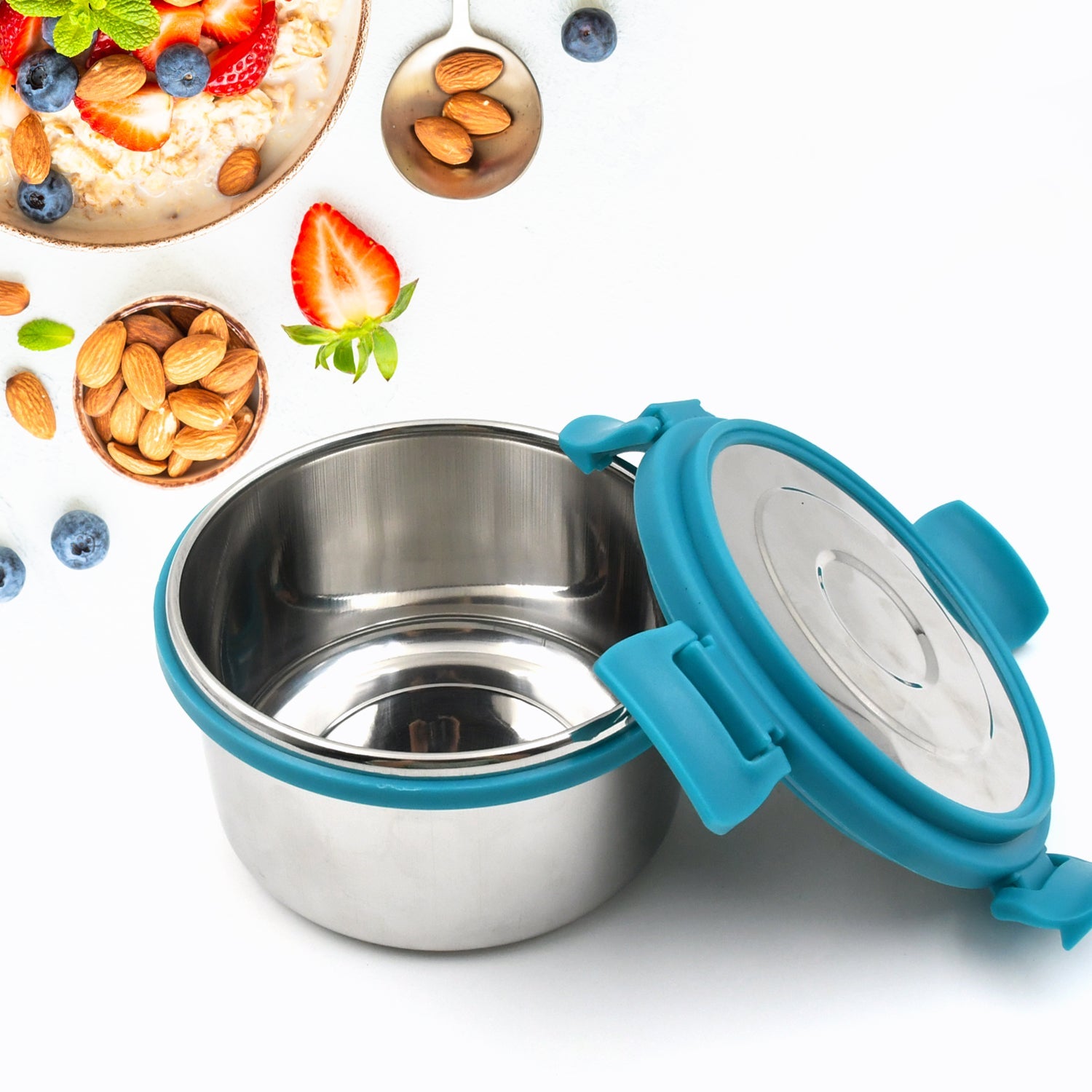 Miracle Solo round Lunch box High Grade Stainless Steel Double Wall Insulated 300ML Food Container 4 Lock Clip Leak Proof Lid, Best Return Gift for Any Occasion (1 Pc) - Springkart 