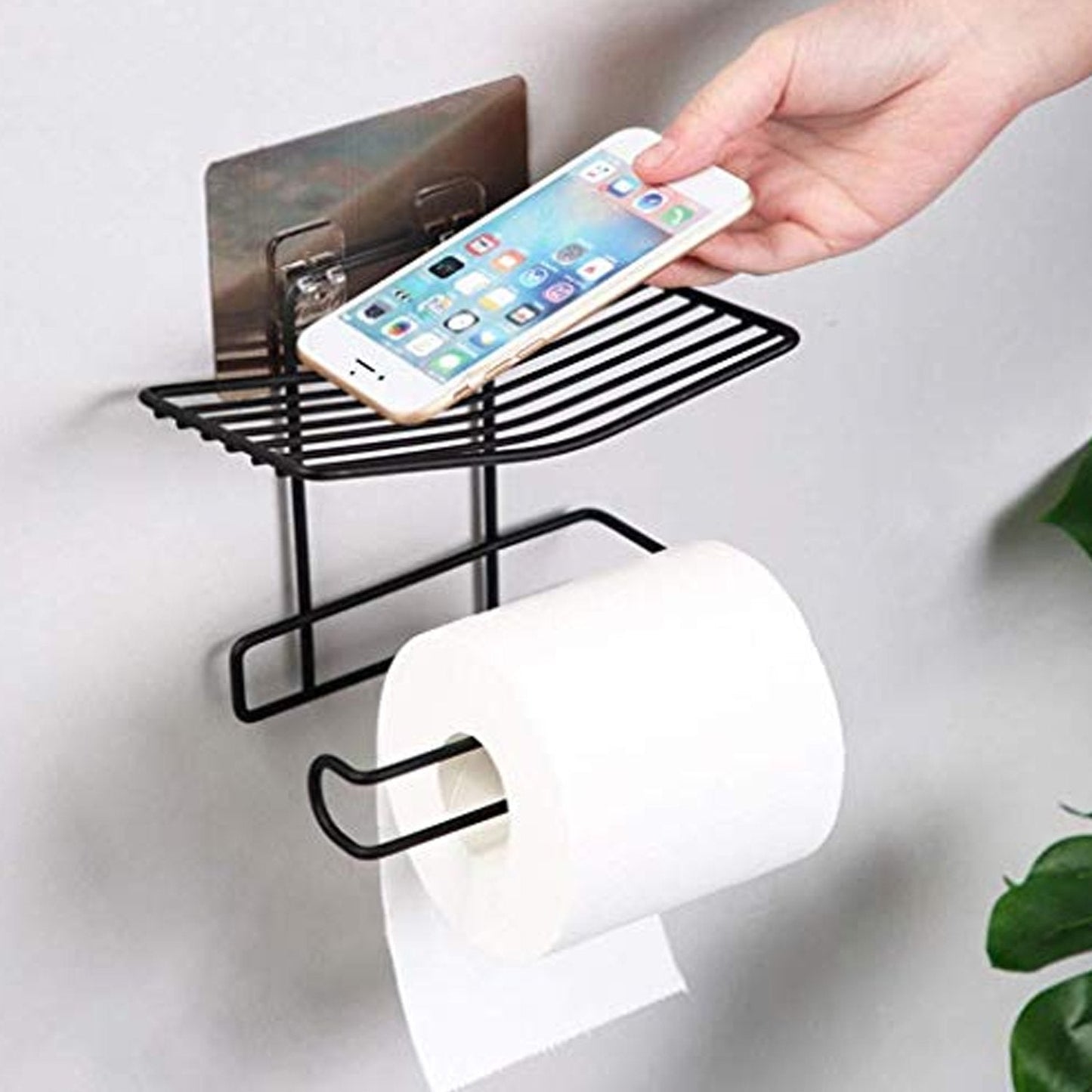 Iron Black Coated Self Adhesive Wall Mounted Tissue / Toilet Paper Holder - Springkart 