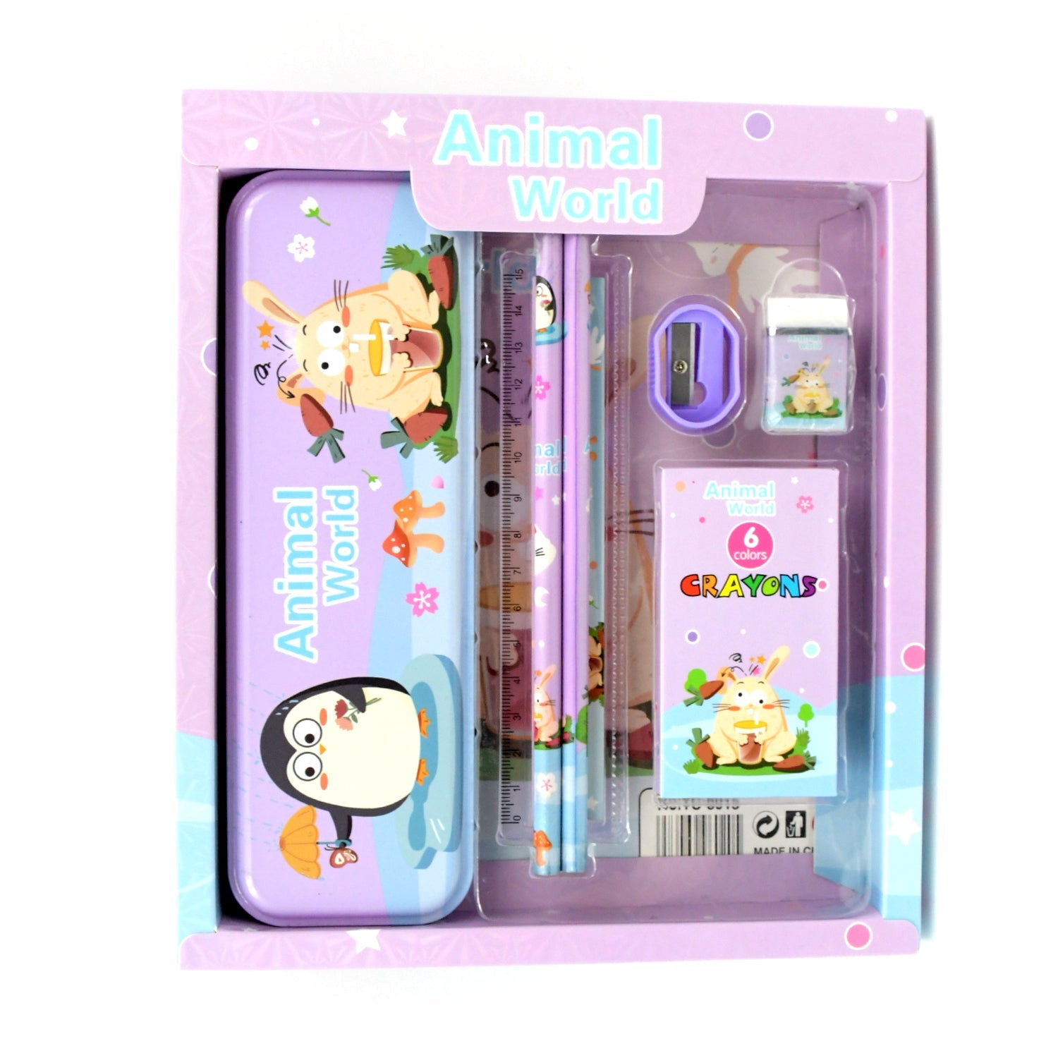 School Supplies Stationery Kit with 1 Pencil Box Case 2 Pencils 6 Crayon Colors 1 Ruler Scale 1 Eraser 1 Sharpener Stationary Kit for Girls Pencil Pen Book Eraser Sharpener Crayons - Stationary Kit Set for Kids Birthday Gift (12 Pc Set) - Springkart 