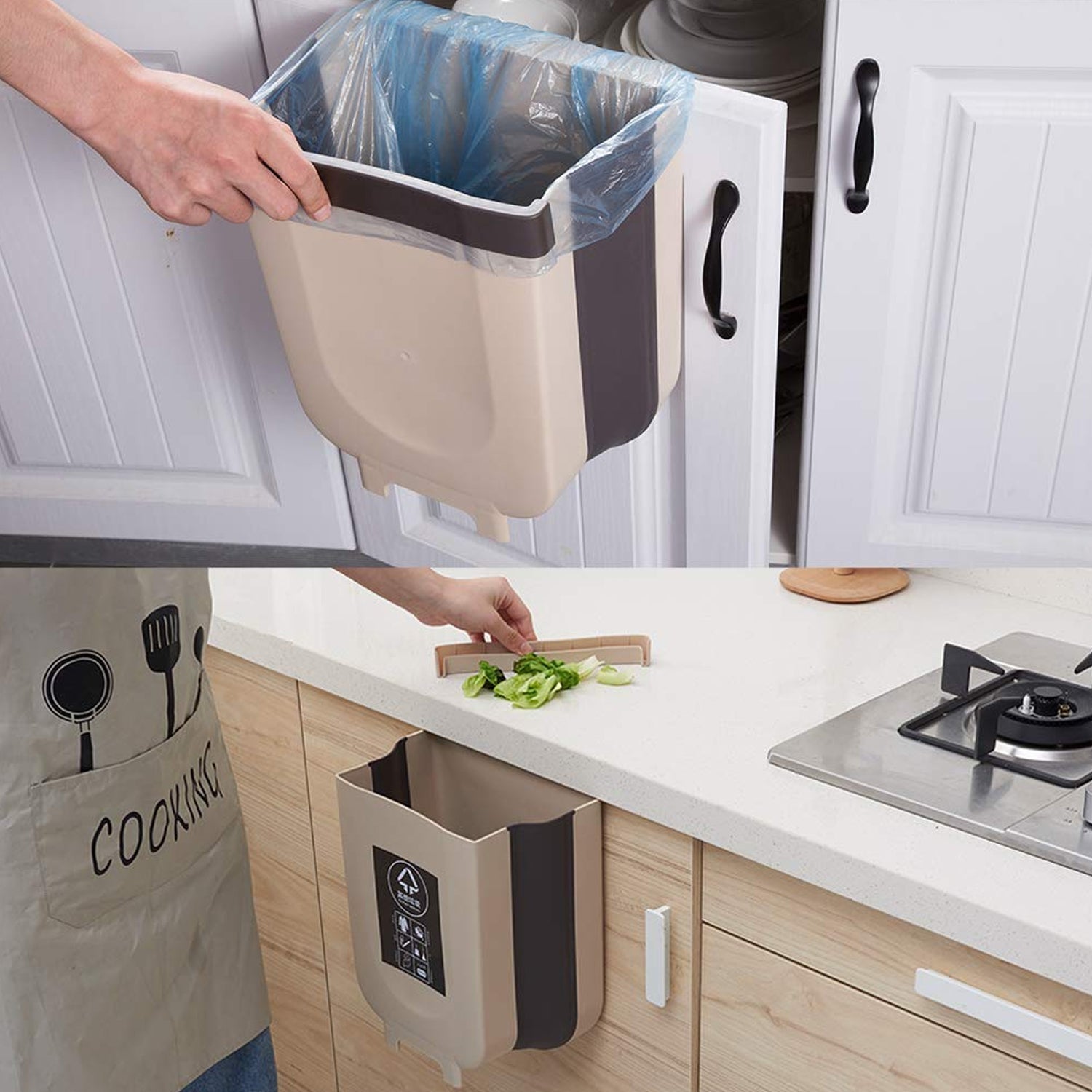 Hanging Trash Can for Kitchen Cabinet Door, Small Collapsible Foldable Waste Bins, Hanging Trash Holder for Bathroom Bedroom Office Car, Portable. - Springkart 