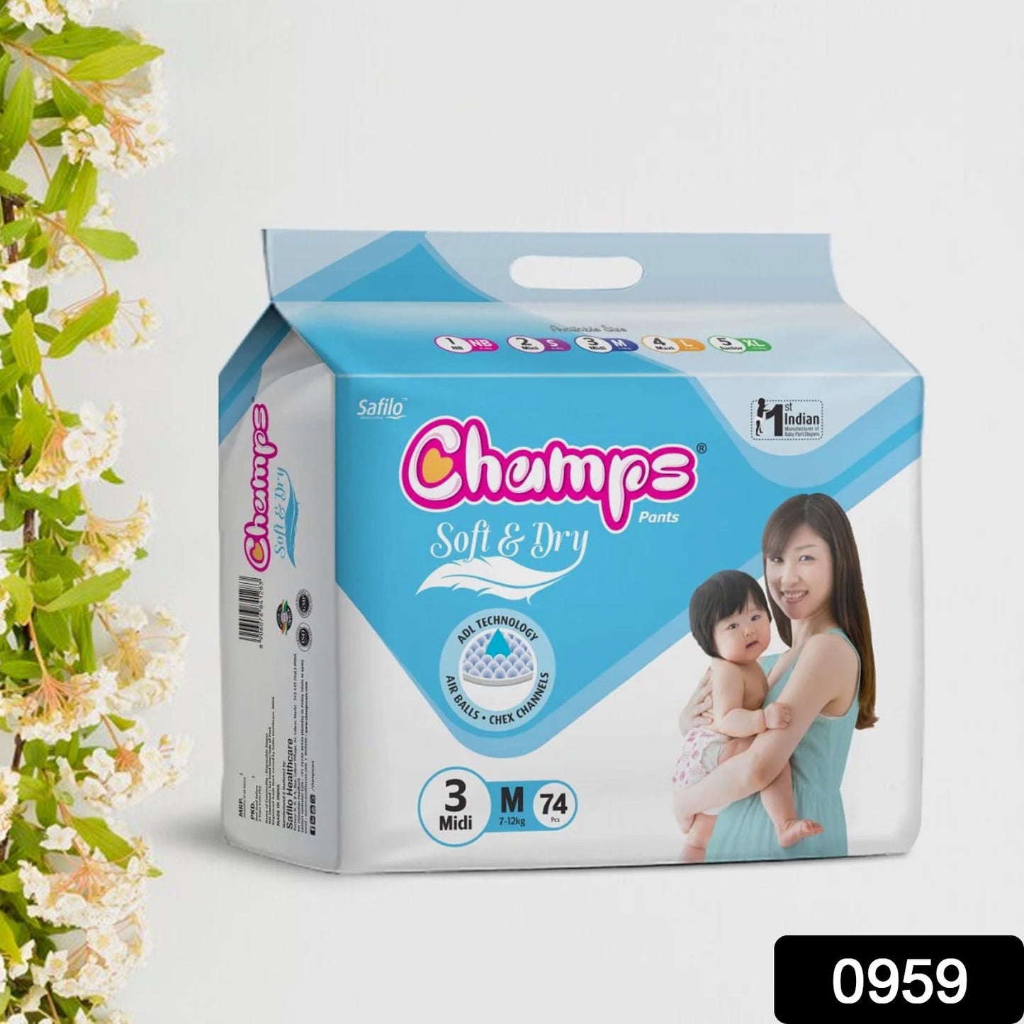 Champs Soft and Dry Baby Diaper Pants 74 Pcs (Medium Size M74) - Springkart 