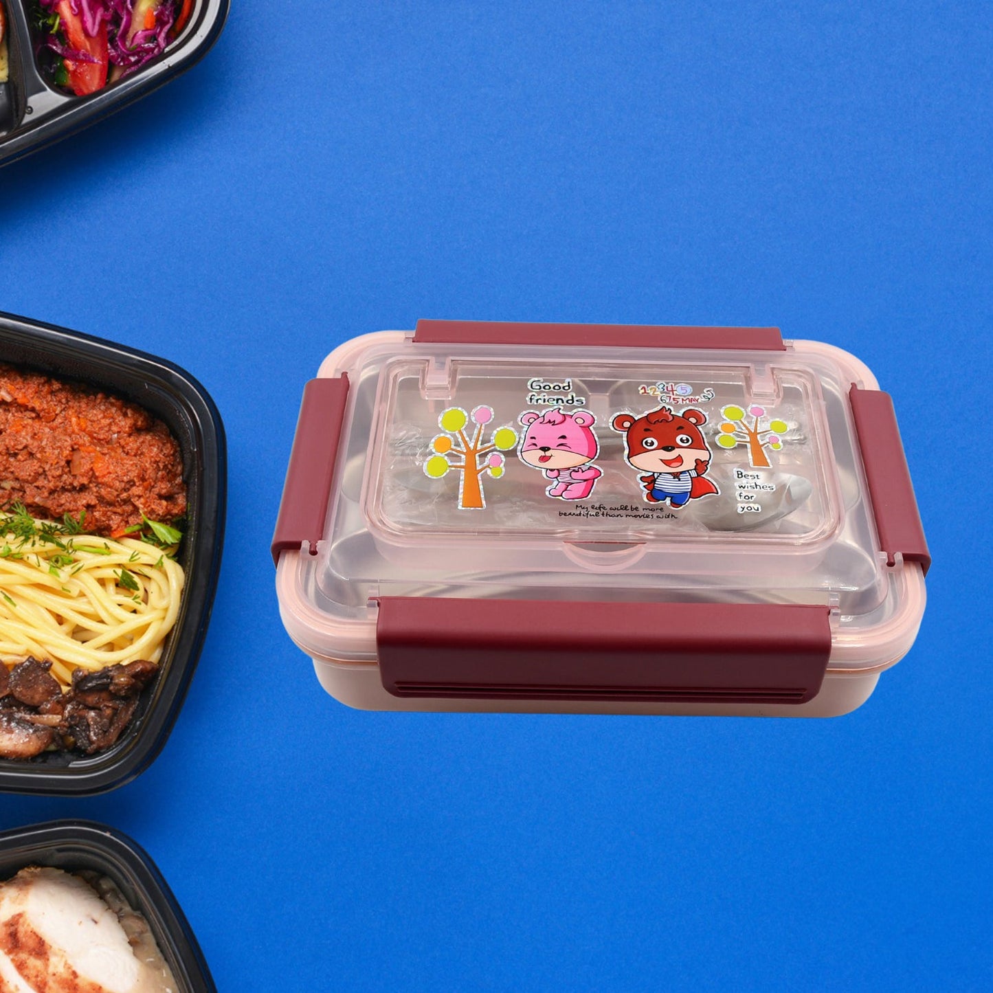 Food‑Safe Materials Kids Lunch Box With steel Spoon & chopsticks Compartment is Designed Made of 304 Stainless Steel Easy to Clean for School for Camping for Work for Home, Office - Springkart 