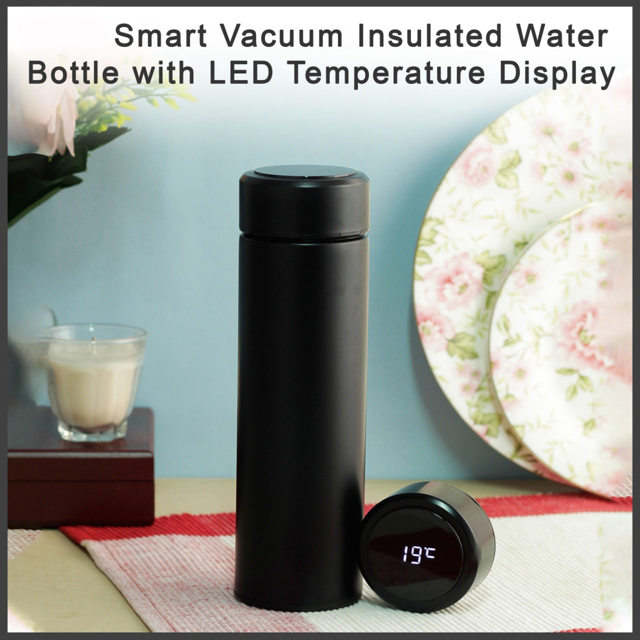 Smart water bottle with double stainless steel wall, top view