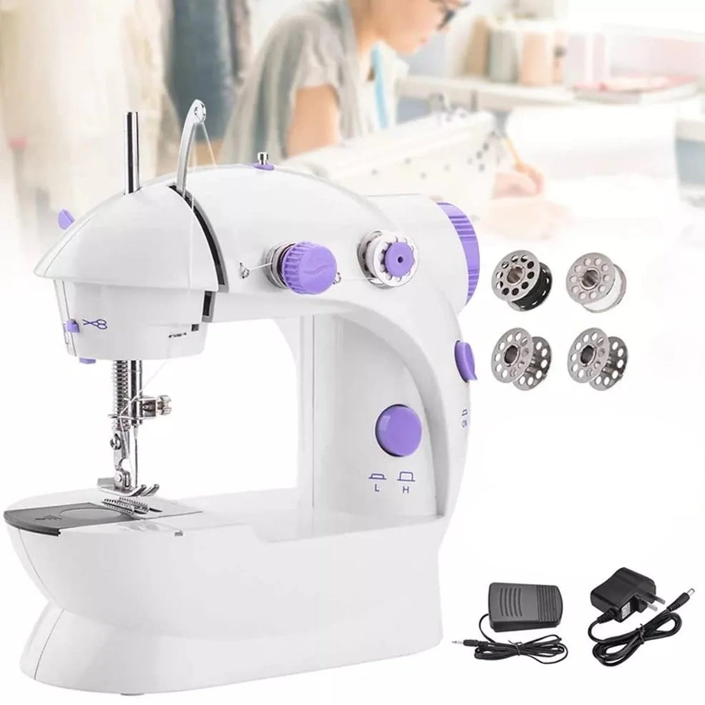 Home Tailoring Sewing Machine With Extension Table Set, Foot Pedal, Adapter Mini Electric Machine