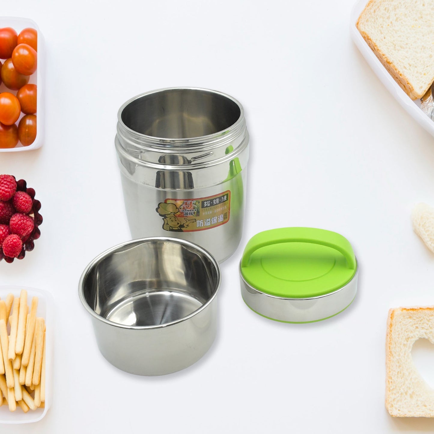 LEAK-PROOF THERMOS FLASK FOR HOT FOOD, WARM SOUP CUP, VACUUM INSULATED LUNCH BOX, FOOD BOX FOR THERMAL CONTAINER FOR FOOD STAINLESS STEEL (1.8 L) - Springkart 