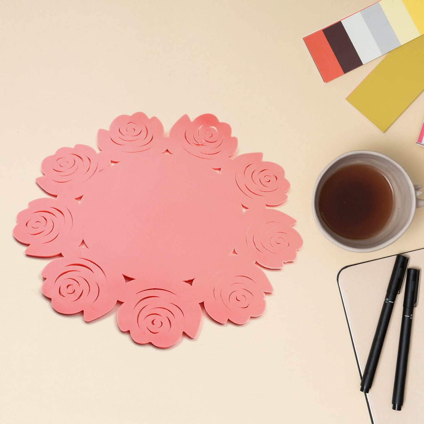 Multifunctional Placemat: Plate & Cup Mat in One (Rose/Circular) - Springkart 