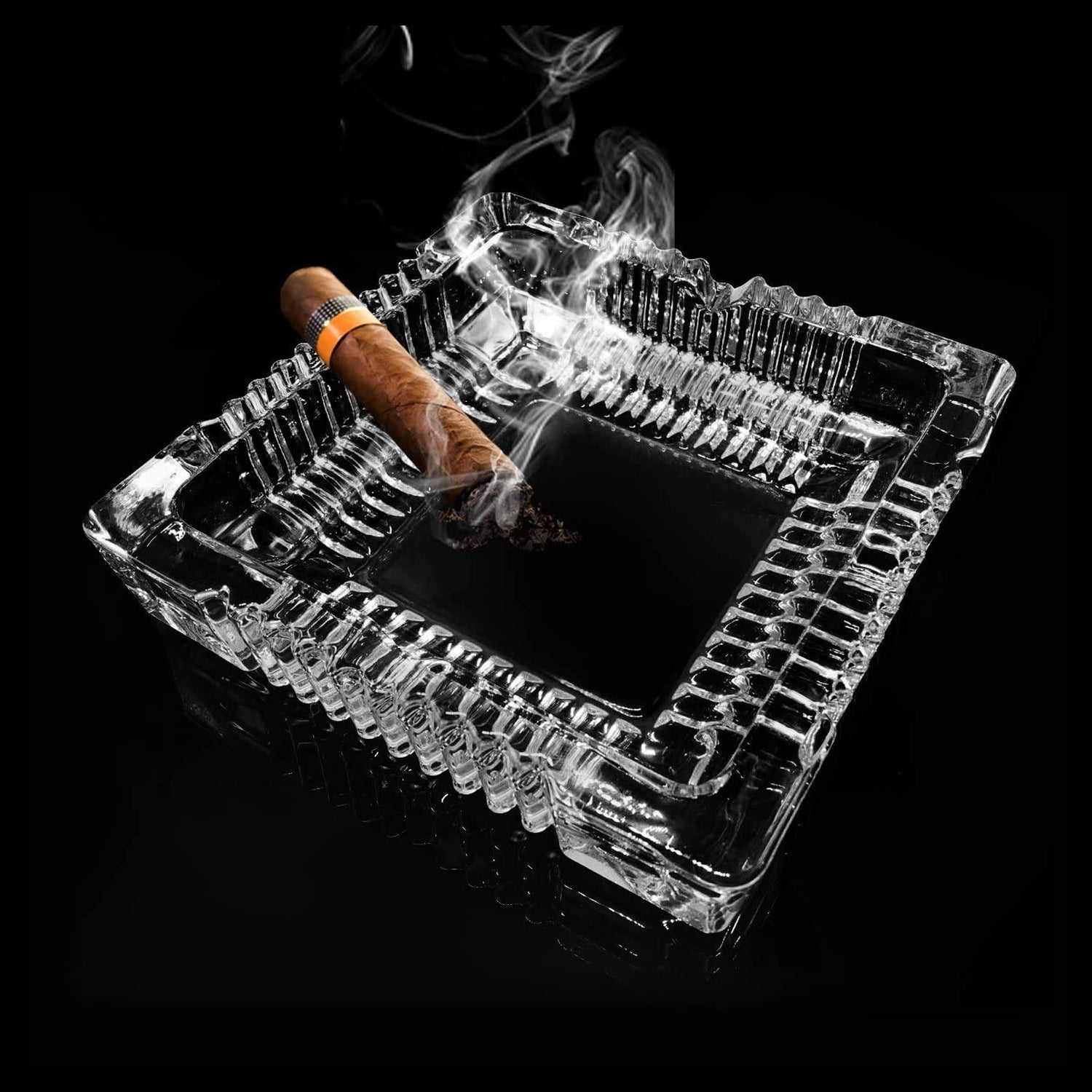 Square Glass Misti Crystal Quality Cigar Cigarette Ashtray Round Tabletop for Home Office Indoor Outdoor Home Decor - Springkart 