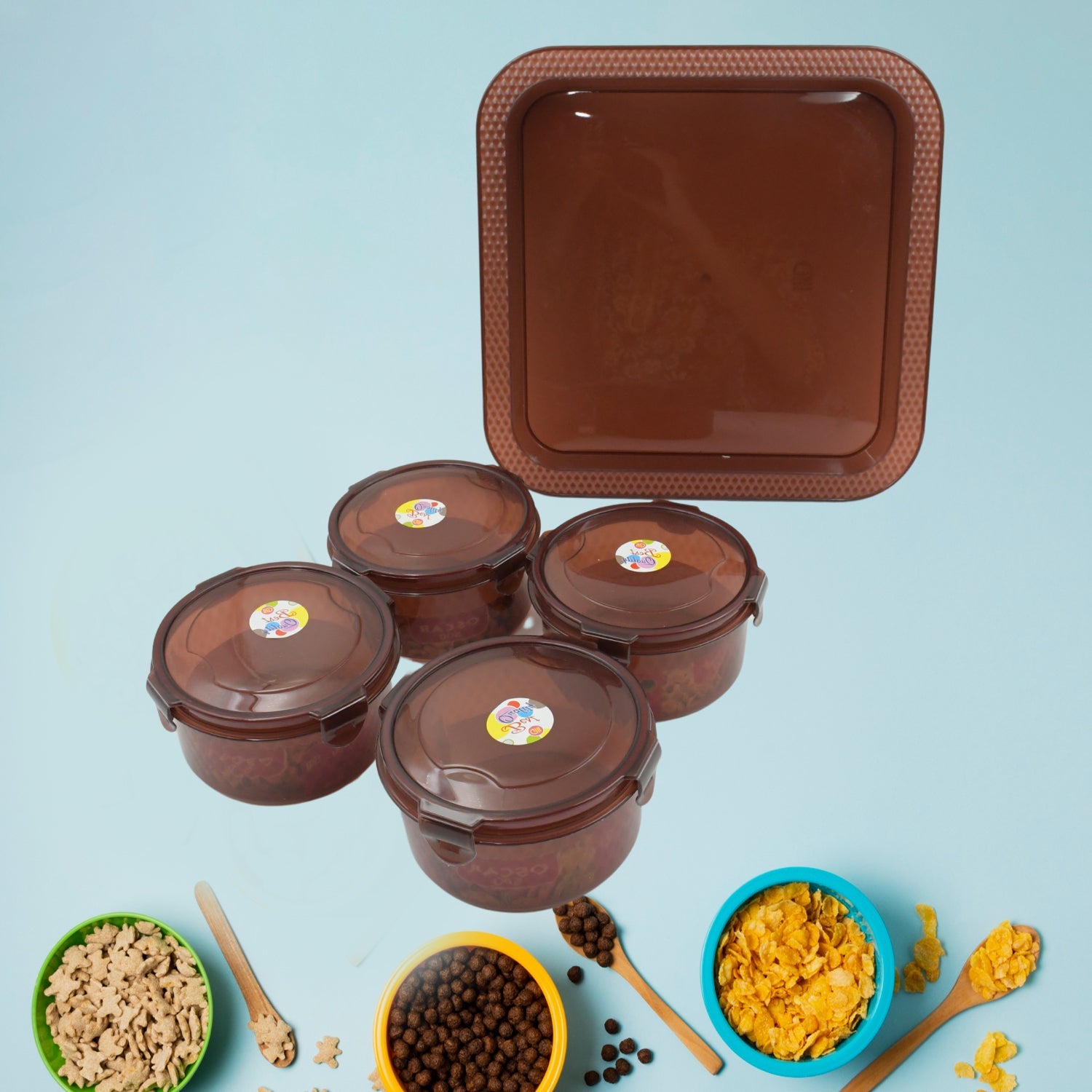 Elegance Tray, Plastic Airtight 4 Pieces Storage Container and 1 Piece Serving Tray with Lids - Springkart 
