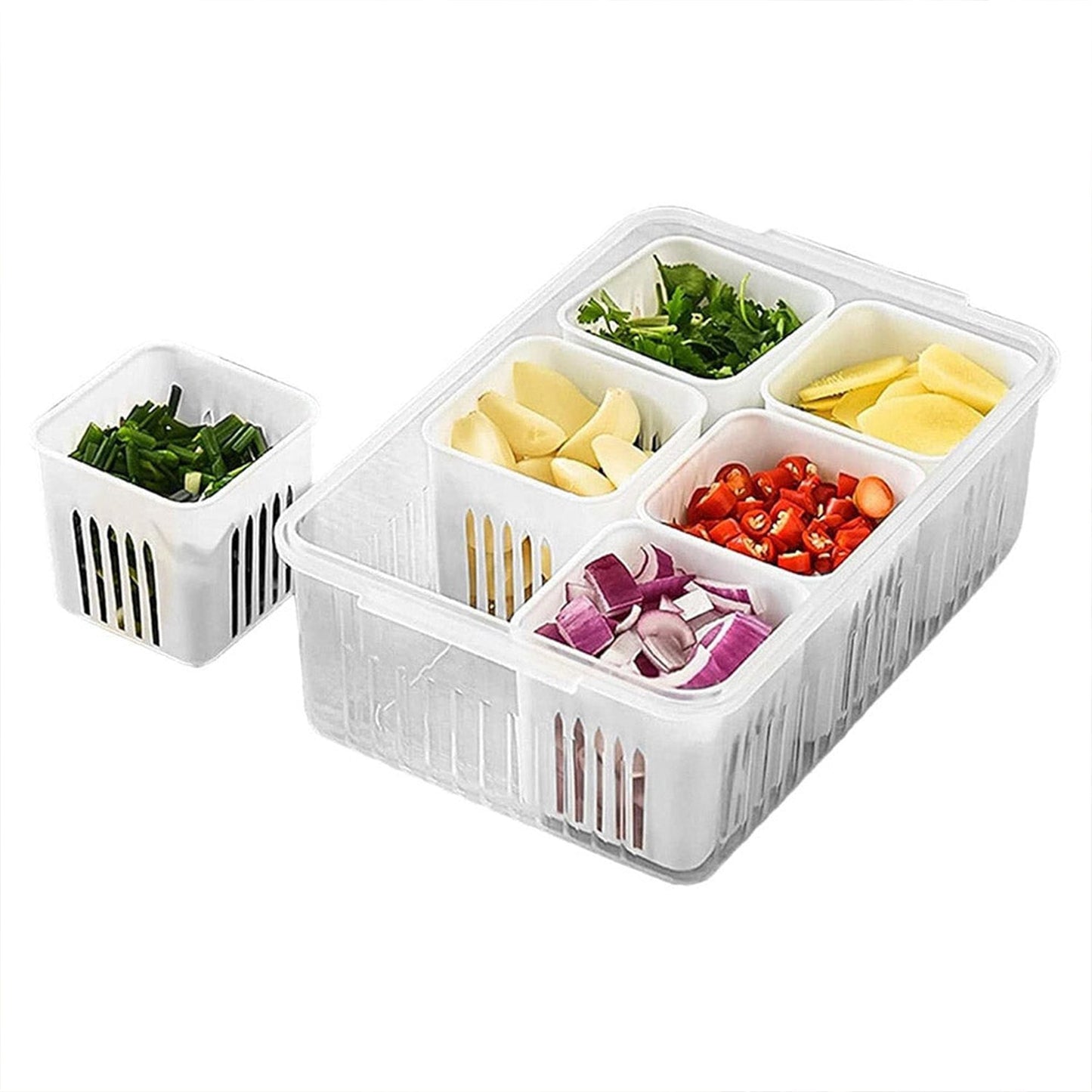 Fridge Storage Boxes Freezer Storage Containers, Container for Kitchen Storage Set, Storage in Kitchen, Vegetable Storage, Draining Crisper Refrigerator Food Box (1 Pc) - Springkart 