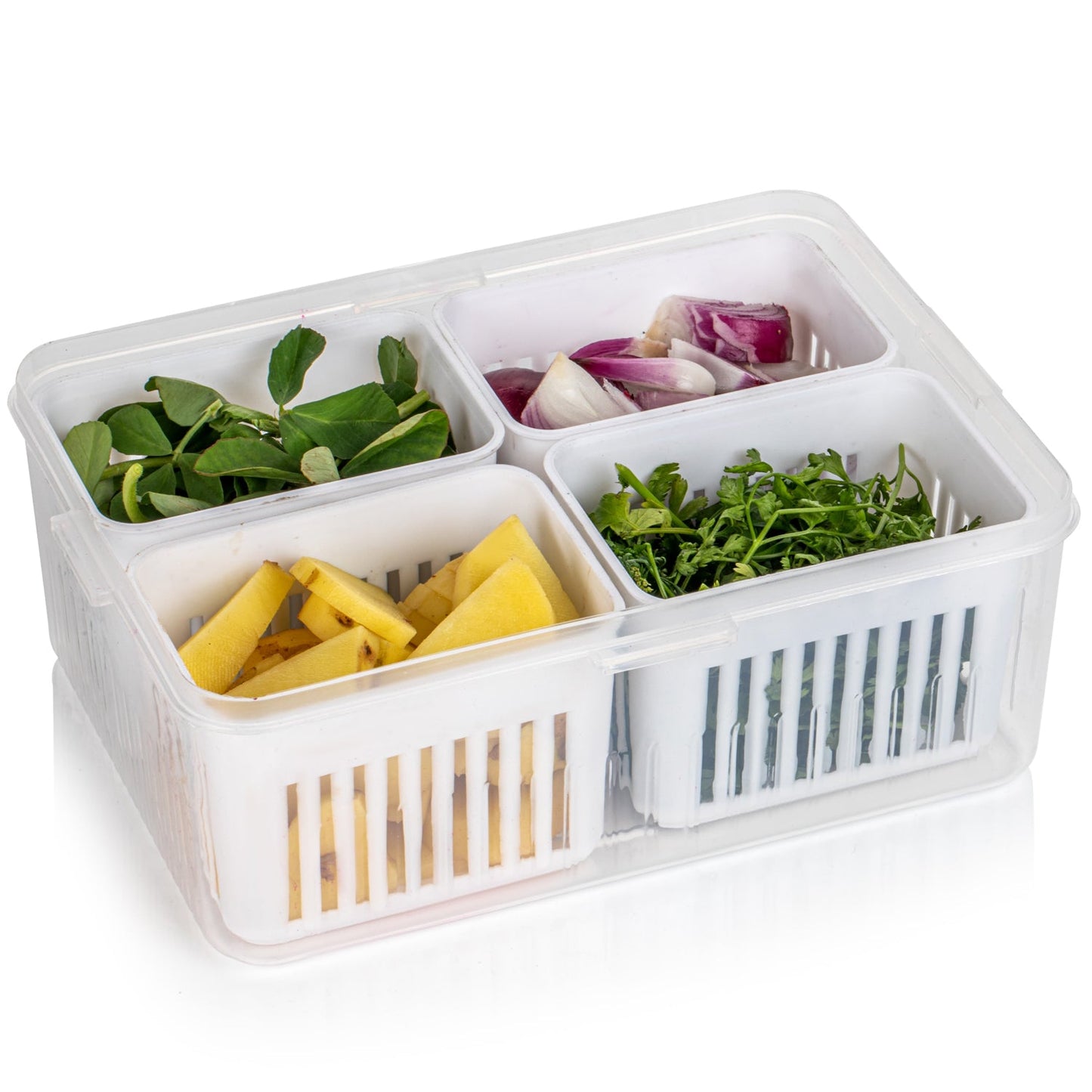 Fridge Storage Boxes Freezer Storage Containers, Container for Kitchen Storage Set, Storage in Kitchen, Vegetable Storage, Draining Crisper Refrigerator Food Box (1 Pc) - Springkart 