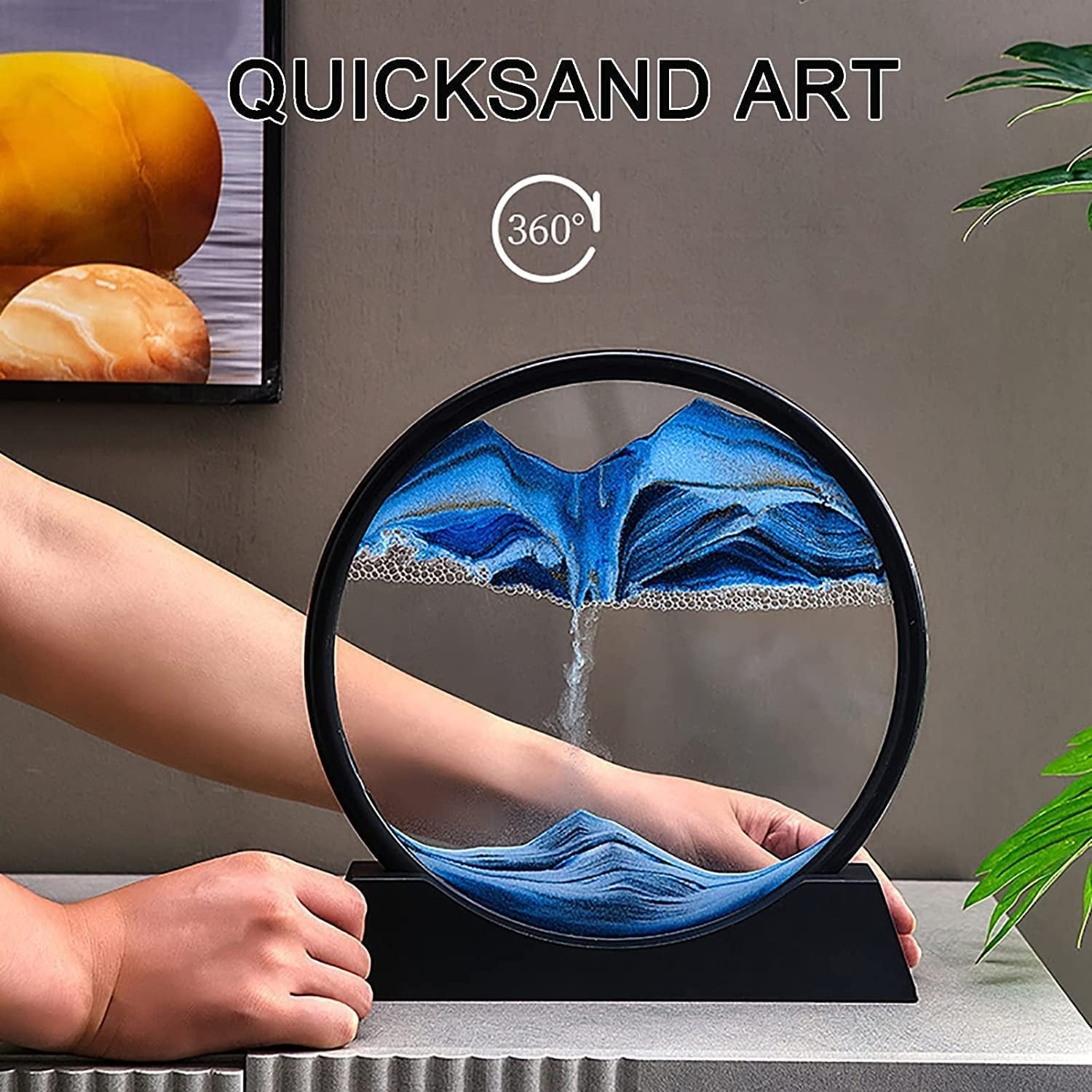 Moving Sand Art Picture Decor, 3D Deep Sea Sandscape Liquid Motion, Round Glass Frame Display Flowing Sand Relaxing Gift for Kids Adults Painting Artistic Sandscape for Home, Office, Ornament Desktop Art Bookshelves Decoration (1 Pc ) - Springkart 