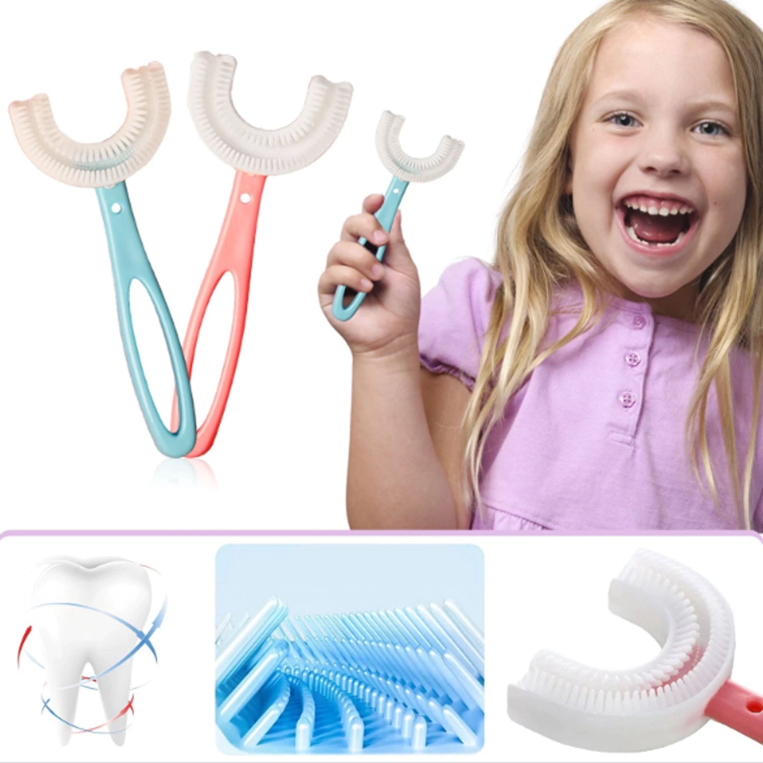 Kids U Shaped Large Tooth Brush used in all kinds of household bathroom places for washing teeth of kids, toddlers and children’s easily and comfortably. - Springkart 