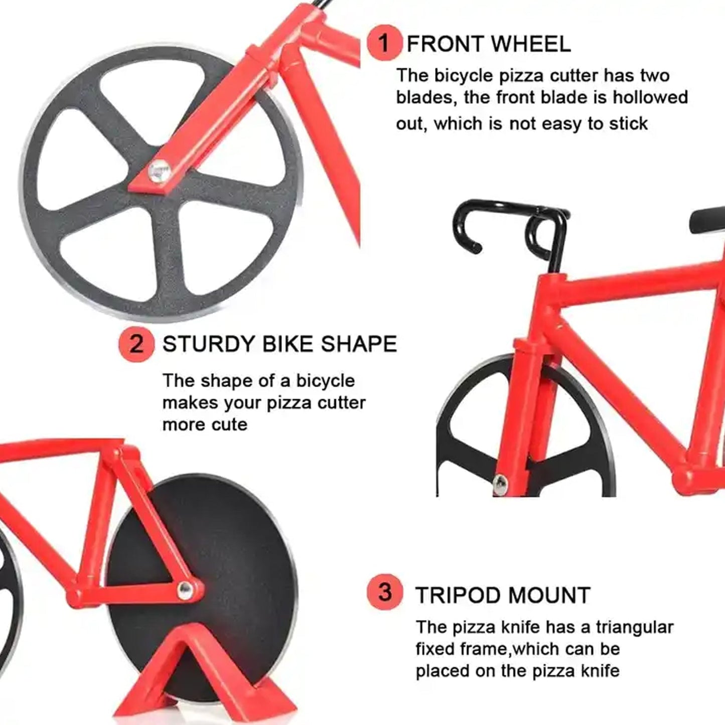 Bicycle Pizza Cutter (1 Pc): Stainless Steel, Unbreakable Handle - Springkart 