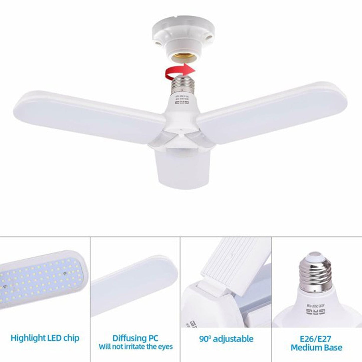 Fan Blade LED Light Bulb, Super Bright Angle Adjustable Home Ceiling - Springkart 