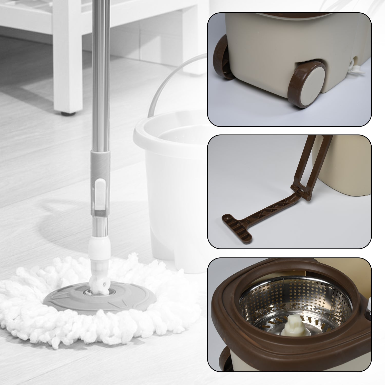Mop with Bucket For Floor Cleaning With Steel Spin / Mop for Floor Cleaning / Floor Cleaner Mop / Spin Mop / Magic Mop / Mop Stick / Spin Mop Set with Bucket - Springkart 