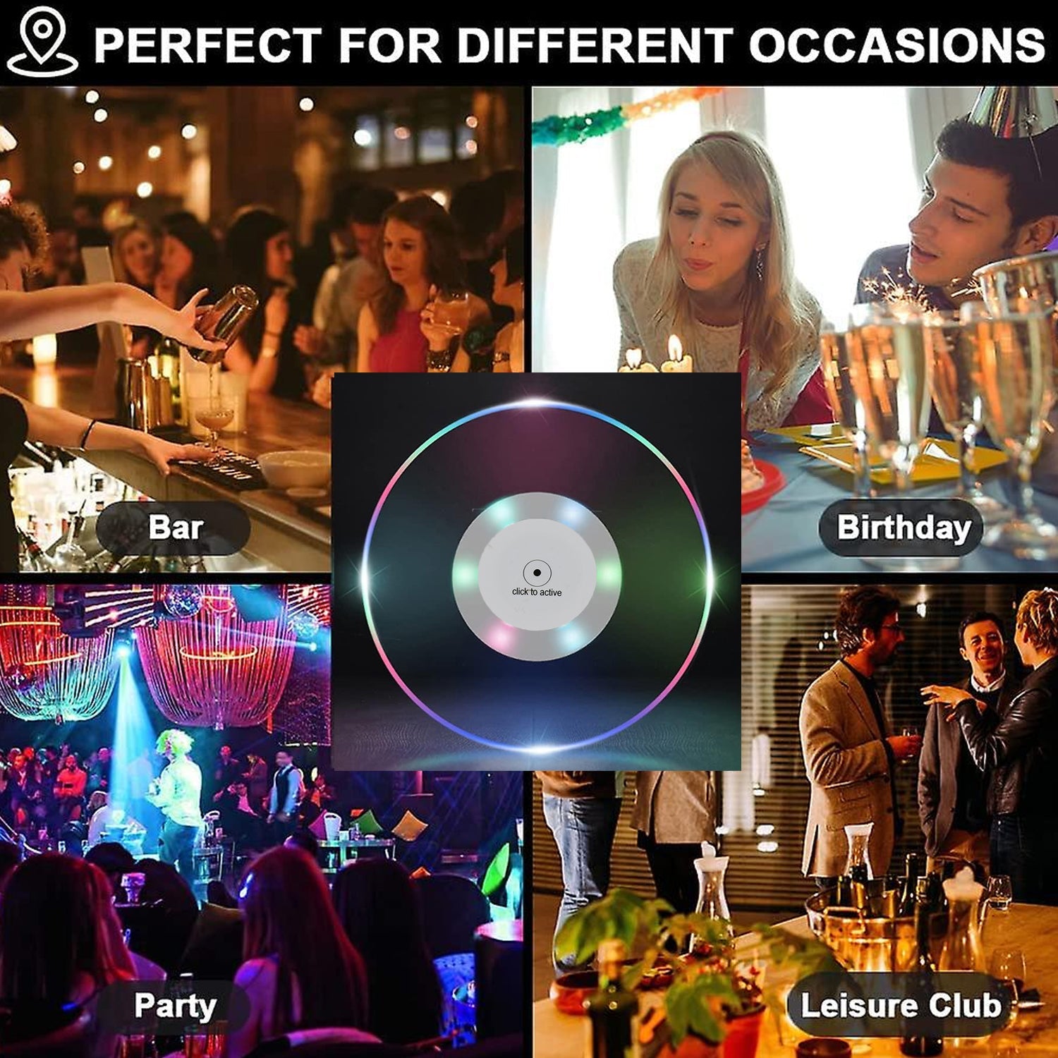 Colorful LED Cocktail Coaster, Round Ultra-Thin LED Drink Coaster (1 Pc) - Springkart 