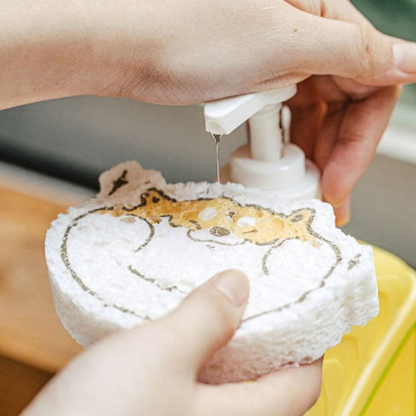 Cartoon Wood Pulp Sponge for Dishwashing Absorbent Cleaning Pad - Springkart 