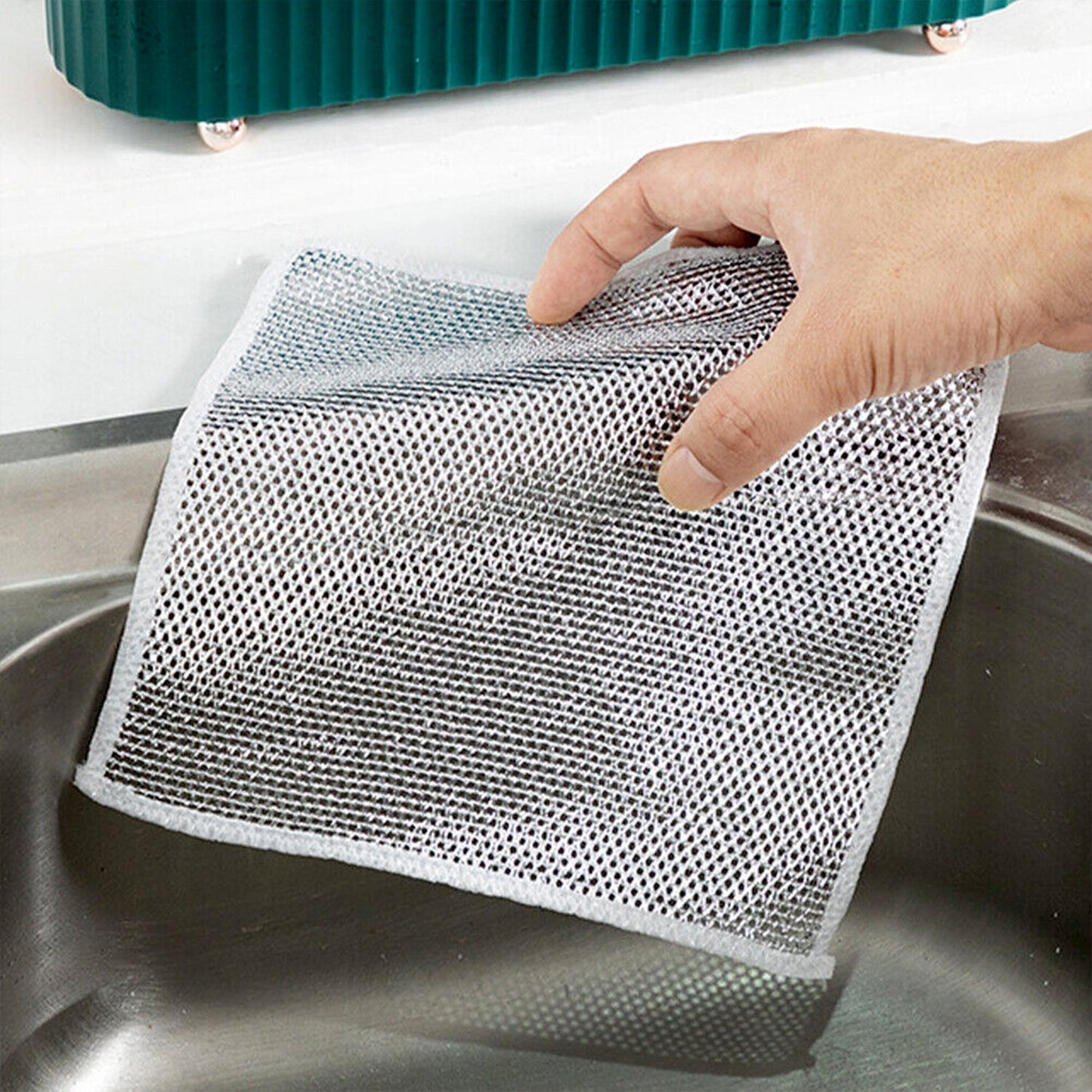 Double-Sided Multipurpose Microfiber Cloths, Stainless Steel Scrubber, Non-Scratch Wire Dishcloth, Durable Kitchen Scrub Cloth (10 Pc / 20 x 20 Cm)