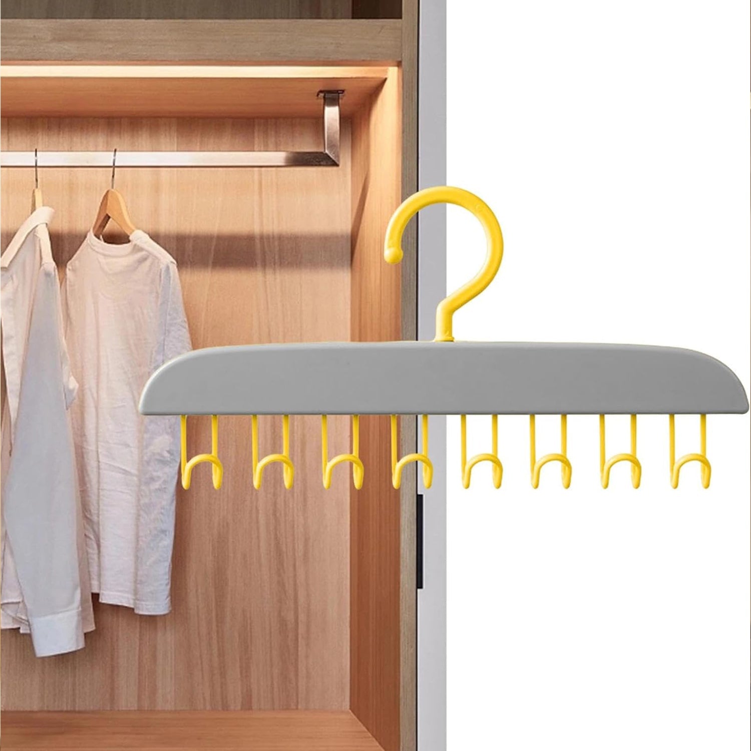 Plastic Organizer Hanger 360 Degree Rotatable Clothes Multifunctional with 8 Hooks Heavy Duty Clothing Tank Top Belt Towel Drying Rack Holder (1 pc) - Springkart 