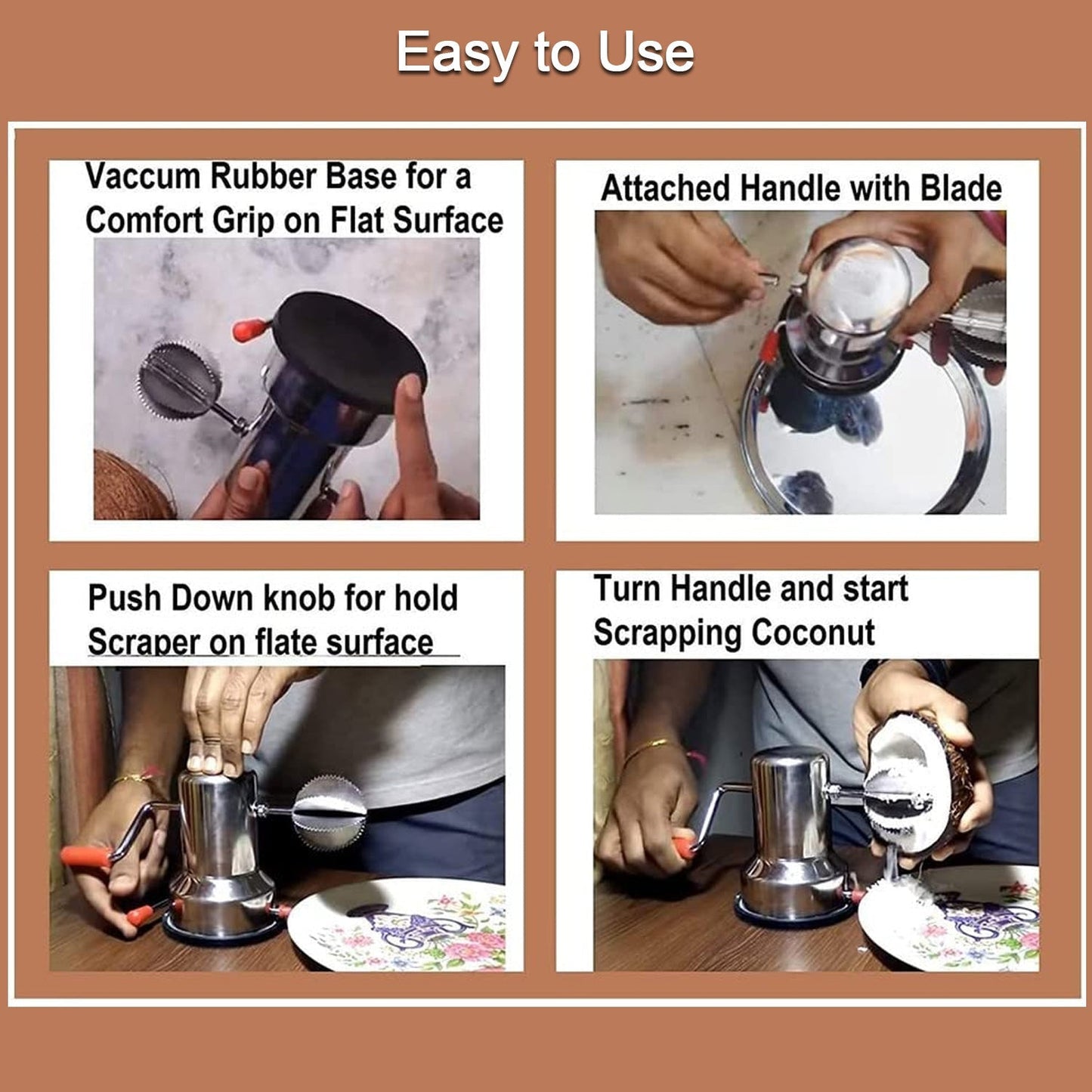Coconut scrapers Machine Manual Steel For Home & Kitchen Use - Springkart 
