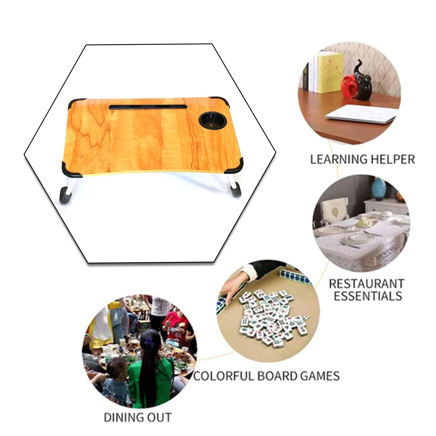 Laptop Table Foldable Portable Notebook Bed Lap Desk Tray Stand Reading Holder with Coffee Cup Slot for Breakfast, Reading & Movie Watching. - Springkart 