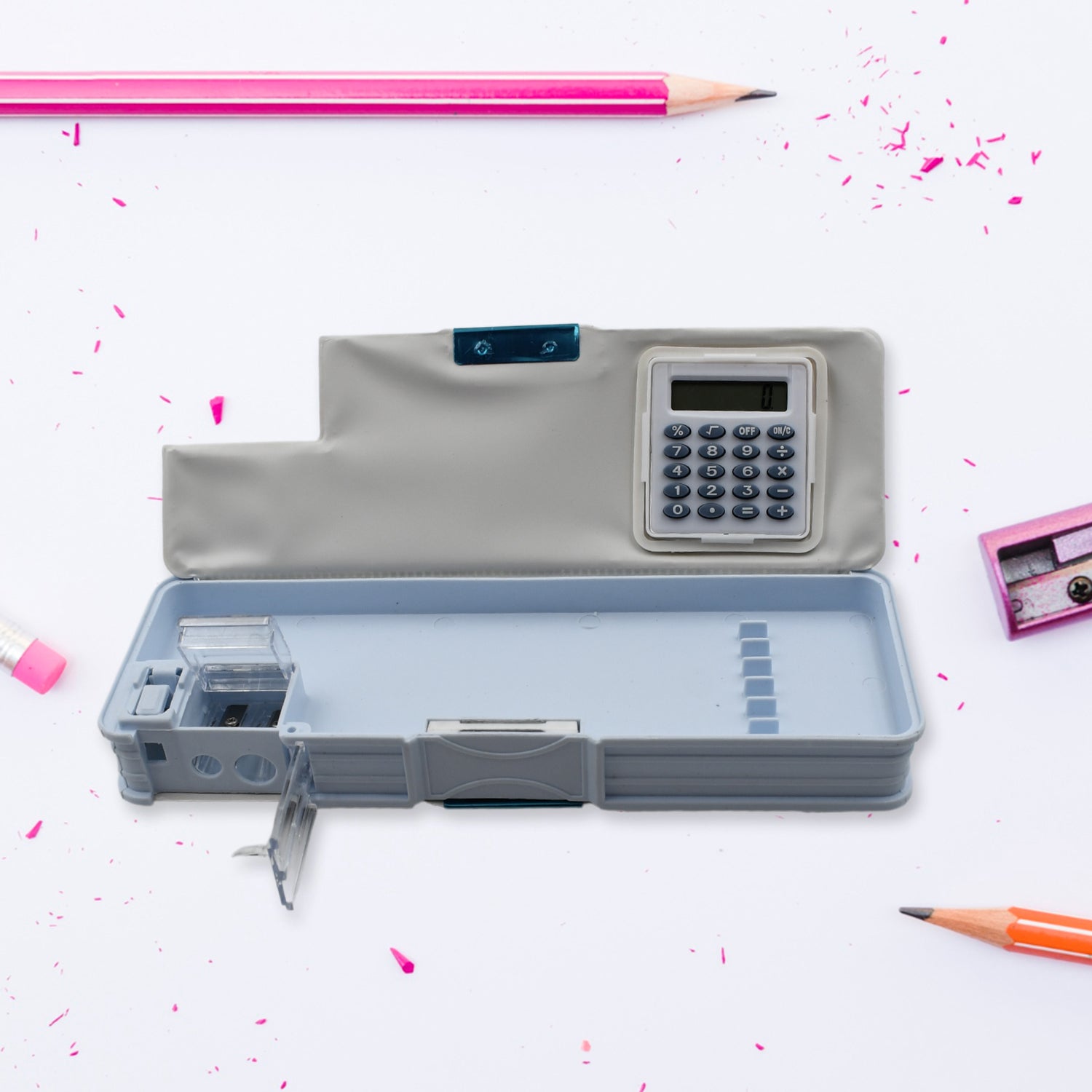 Double Sided Magnetic Geometry Box, Pencil Box with Calculator and Sharpener for Boys Art Plastic Pencil Box for Girls and Boys - Springkart 