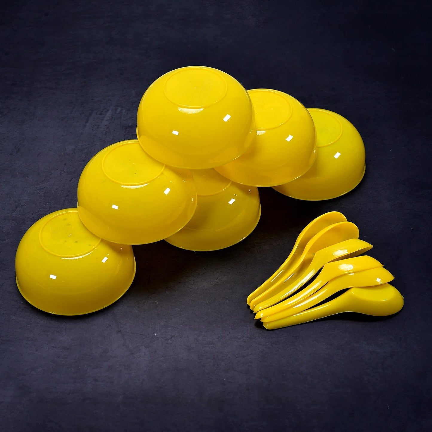 Soup Bowl Spoon Set Plastic For Kitchen & Home Use (6Pcs Set) - Springkart 