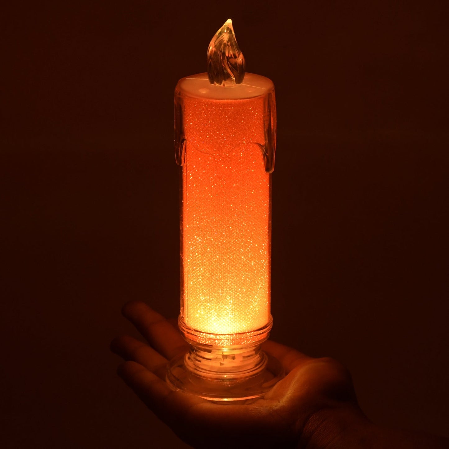 Red LED Flameless Candles Battery Operated Pillar Candles Flickering Realistic Decorative Lamp Votive Transparent Flameless Ornament Tea Party Decorations for Hotel, Scene,Home Decor, Restaurant, Diwali Decoration Candle Crystal Lamp (1 Pc) - Springkart 