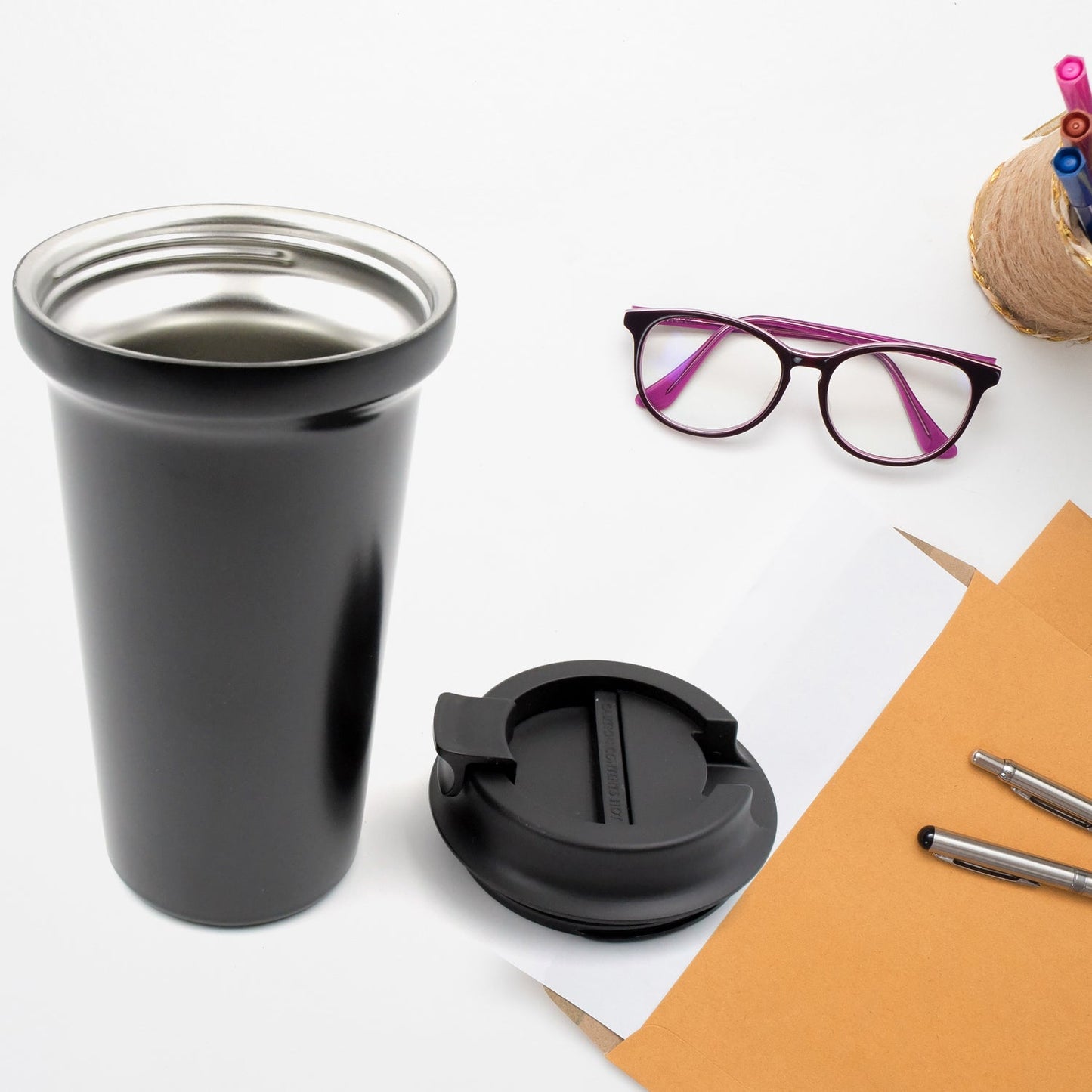Inside Stainless Steel & Outside Plastic Vacuum Insulated Insulated Coffee Cups Double Walled Travel Mug, Car Coffee Mug with Leak Proof Lid Reusable Thermal Cup for Hot Cold Drinks Coffee, Tea (1 Pc) - Springkart 