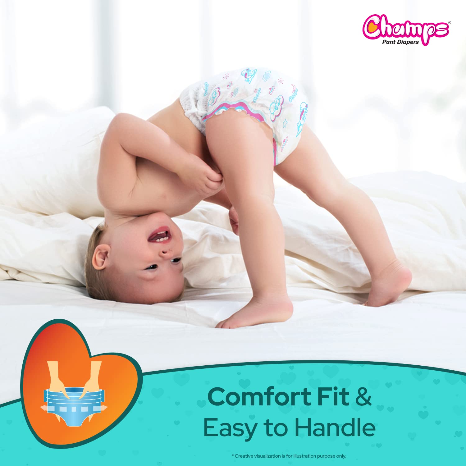 Champs Soft and Dry Baby Diaper Pants 62 Pcs (Large Size L62) - Springkart 