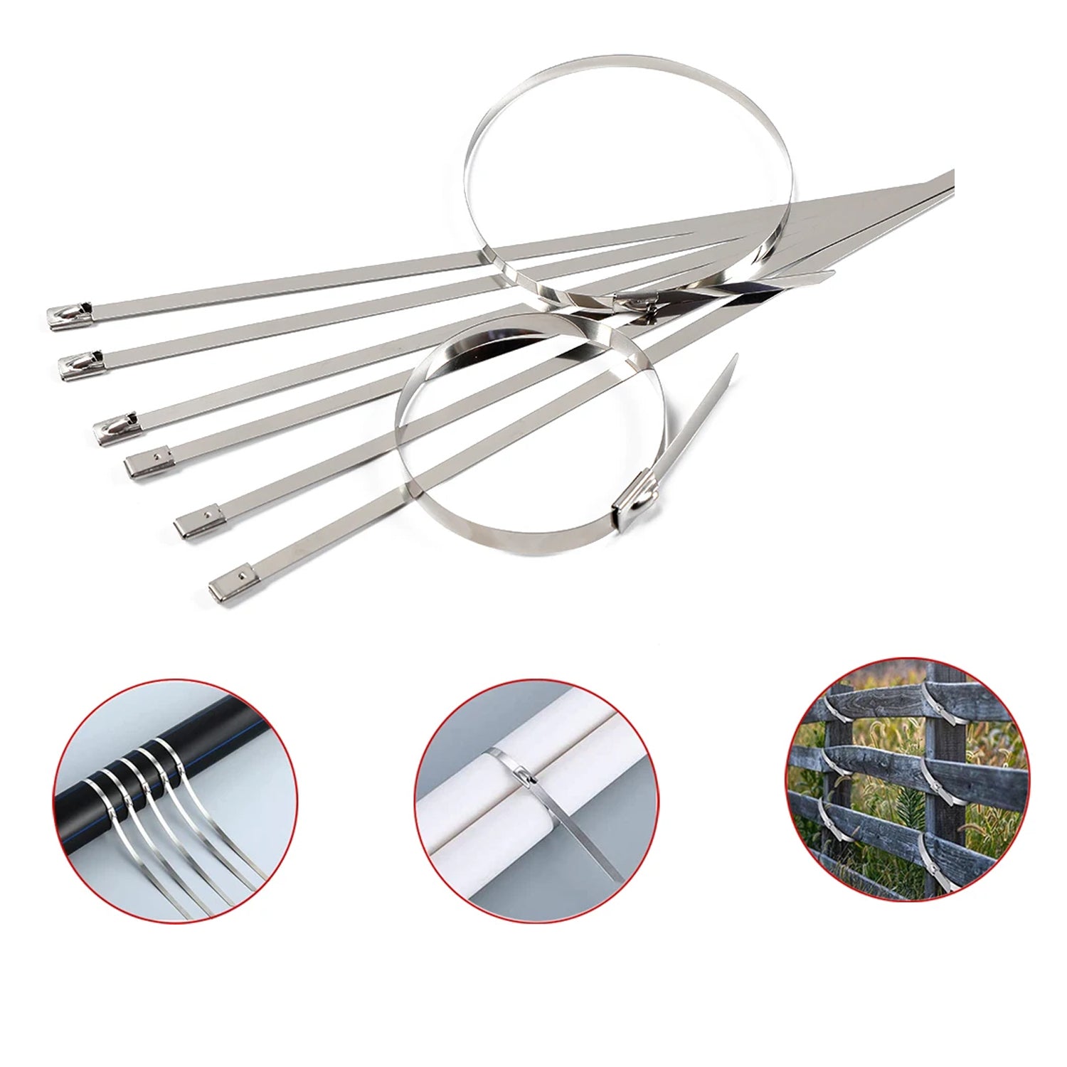 Stainless Steel Cable TIE Used for Solar, Industrial and Home Improvement Multipurpose HIGH Strength, Self-Locking Zip Ties, Multi-purpose Tie, Portable Rustproof 100Pcs Wide Application Zip Tie Set for Building (4.6x100MM / 100 pcs Set) - Springkart 