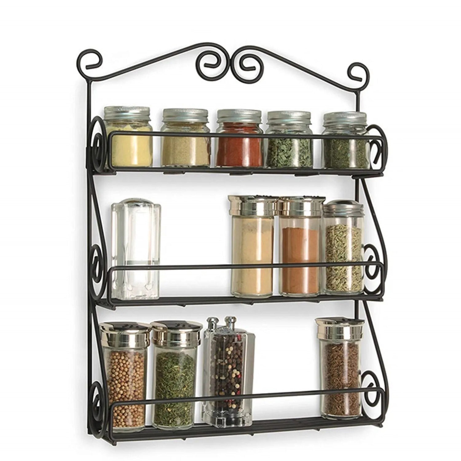 Big Wall Mounted Iron Wall Shelf with 3 Storage Racks for Kitchen, Pantry, Cabinet, Counter top or Free Standing, Rack Holder for Kitchen - Springkart 
