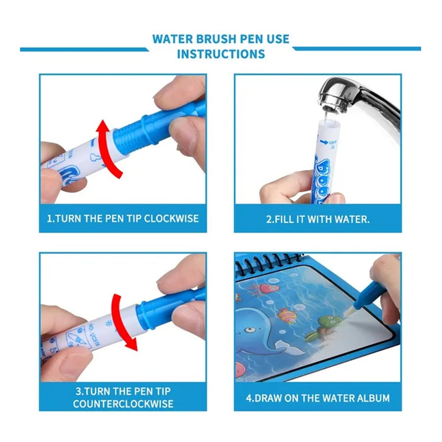 Magic Water Quick Dry Book Water Coloring Book Doodle with Magic Pen Painting Board - Springkart 
