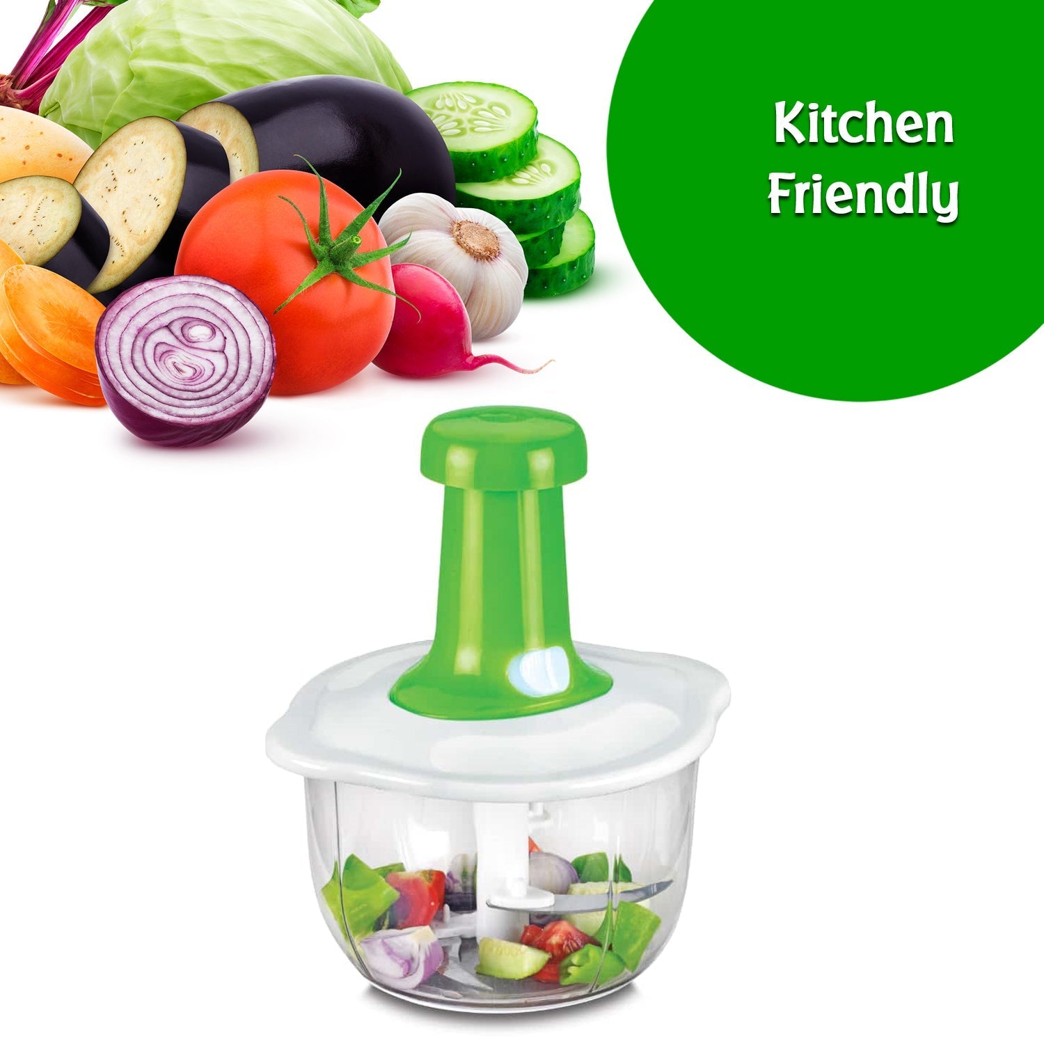 Hand Press Fruits and Vegetable 2 in 1 Push Chopper for Kitchen, 3 Sharp Stainless Steel Blades (1600Ml) - Springkart 